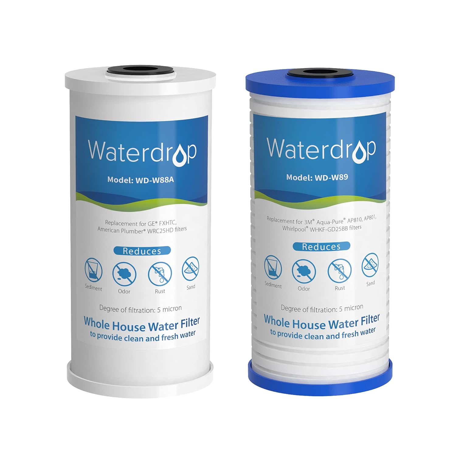 Waterdrop FXHTC AP810 10 x 4.5 Whole House Water Filter, Replacement for GE FXHTC, 3M Aqua-Pure AP810, Culligan RFC-BBSA, W50PEHD, GXWH40L, GXWH35F, DuPont WFHD13001, Pentek R50-BB