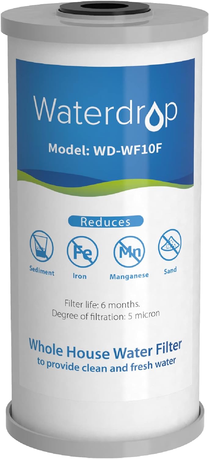 Waterdrop Whole House Water Filter, Iron Filter, Sediment Filter for Well Water, Reduce Manganese, Replacement for Ispring, GE, Waterdrop, Any 10 x 4.5 Whole House Water Filters System, 5 Micron