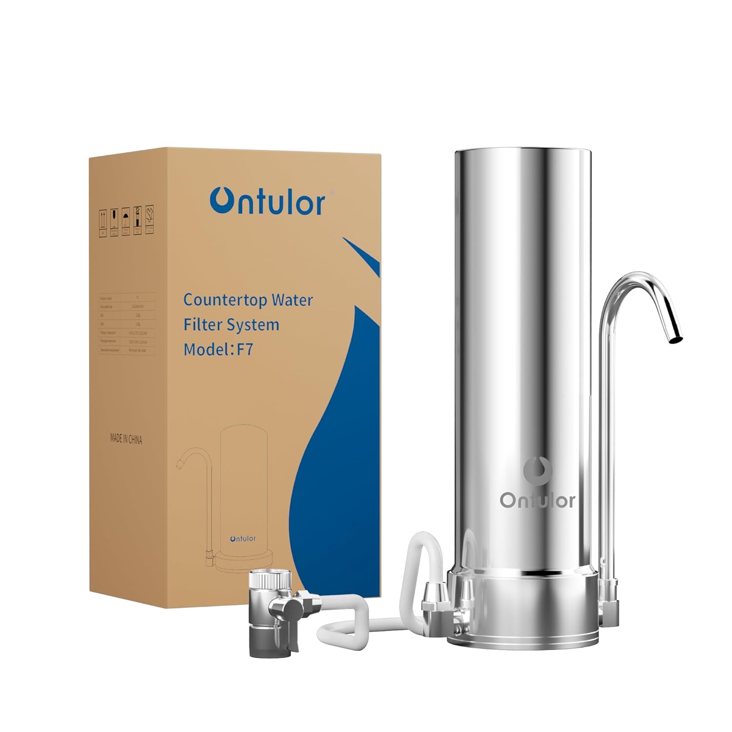 Countertop Water Filter System- 5-Stage Stainless Steel Faucet Water Filter- 8000 Gallons - Reduces Chlorine, Heavy Metals, Odors -F7- Includes 1 Filter