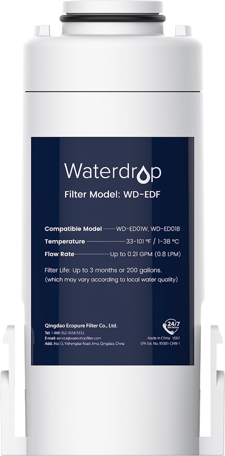 Waterdrop WD-EDF Replacement Filters for All Waterdrop  Pitcher, WD-ED01W, WD-ED01B, Last Up to 3 Months or 200 Gallons, NSF/ANSI 401&53&42, Reduce Chlorine, Lead, PFAS (Pack of 1)