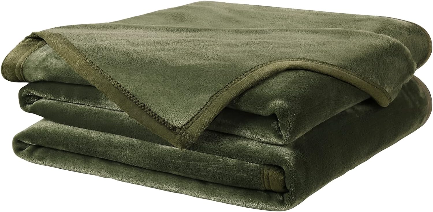 Soft Queen Size Blanket Warm Fuzzy Microplush Lightweight Thermal Fleece Blankets for Couch Bed Sofa,90x90 Inch, Olive Green