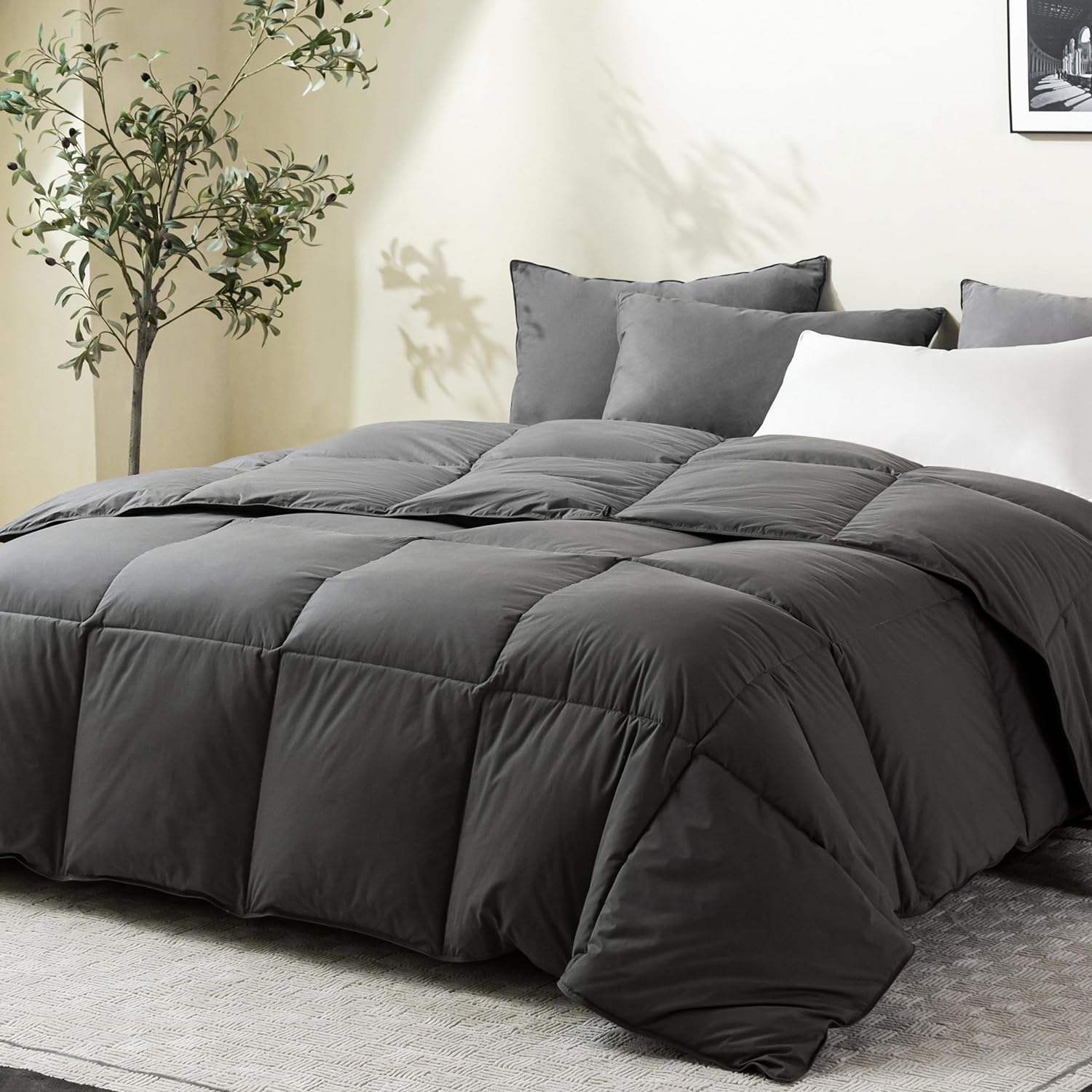 I used to have a down comforter but passed in on to my kids. I purchased a Cal King size to be sure it fit. It is wonderful! Warm but not heavy. I bought a cover, though I didnt really need to. The pleated outer shell is nice looking and the thread count is good. (I always go for a high thread count in my sheets.) It is so fluffy! Things like my phone or tv remote get lost in it. Like a cloud. I may buy more for my kids. It brings a smile to our faces. But be warned! The comfort of the bed will