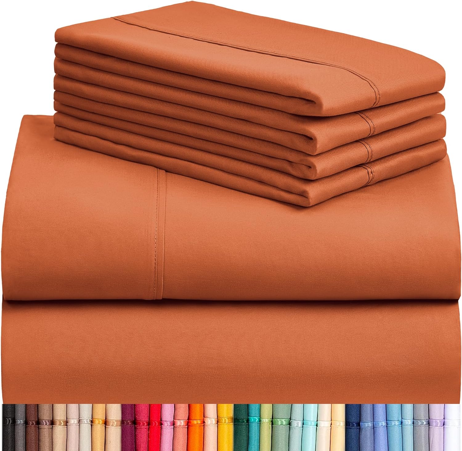 LuxClub 6 PC Queen Sheet Set, Breathable Luxury Bed Sheets, Deep Pockets 18 Eco Friendly Wrinkle Free Cooling Sheets Machine Washable Hotel Bedding Silky Soft - Autumn Orange Queen