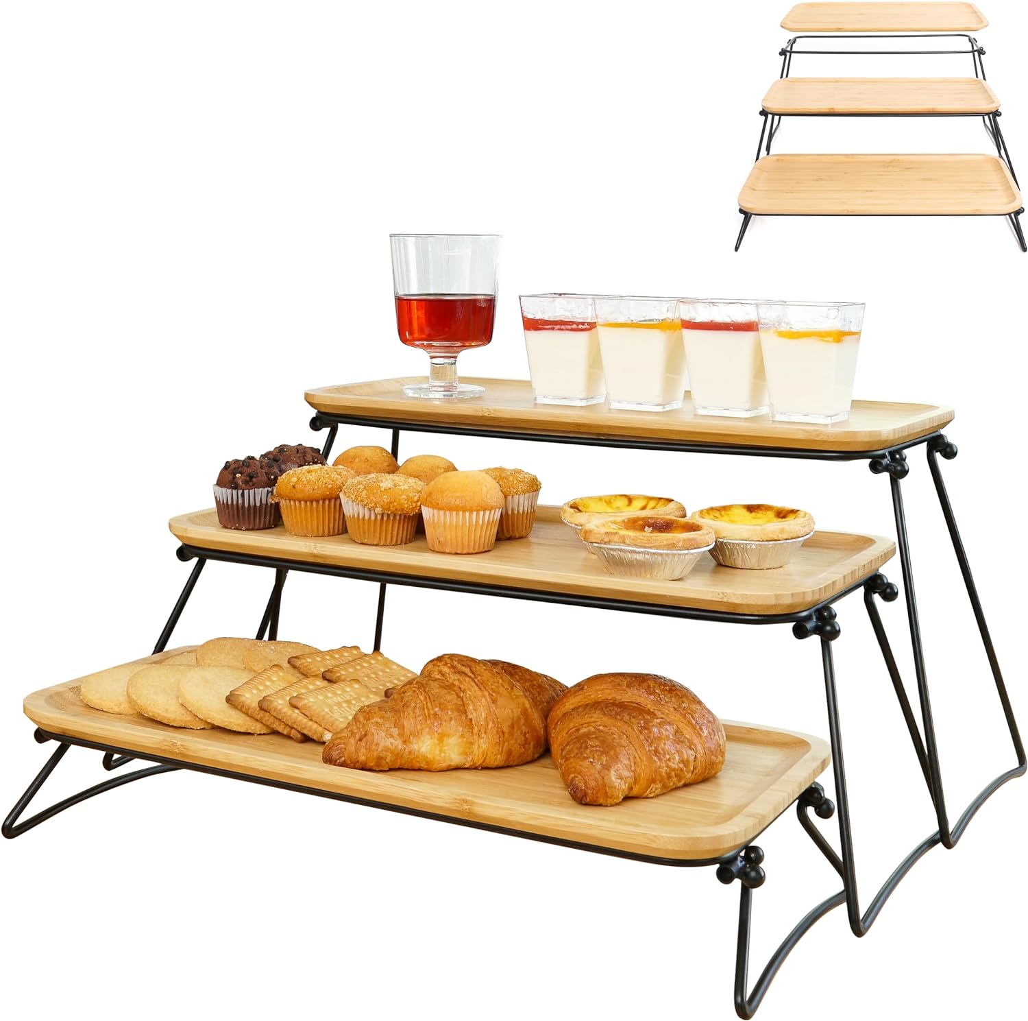 3 Tier Serving Tray Stand for Dessert Table, Food Serving 3 Tiered Tray Stand, Entertaining Serving Platter and Trays for Parties, Hosting Essentials Cookie Cake Fruit Food Stands for Display Party