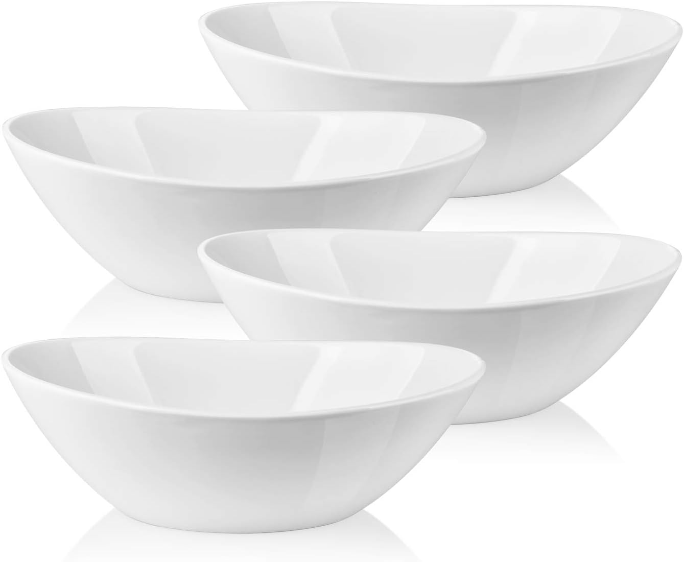 LIFVER 9 Serving Bowls for Wedding Decor, 36 OZ Porcelain Serving Dishes for Entertaining, Large Bowls Set for Soup Salad Side Dishes Pasta, Good Size for Dinner Party, Set of 4, White