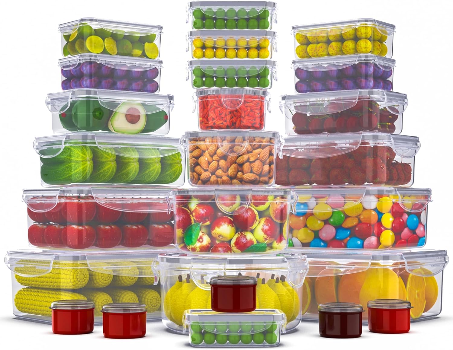 50 Pcs Large Food Storage Containers with Lids Airtight-85 OZ to Sauces Box-Total 526OZ Stackable Kitchen Bowls Set Meal Prep Container-BPA Free Leak proof Plastic Lunch Boxes- Freezer Microwave safe