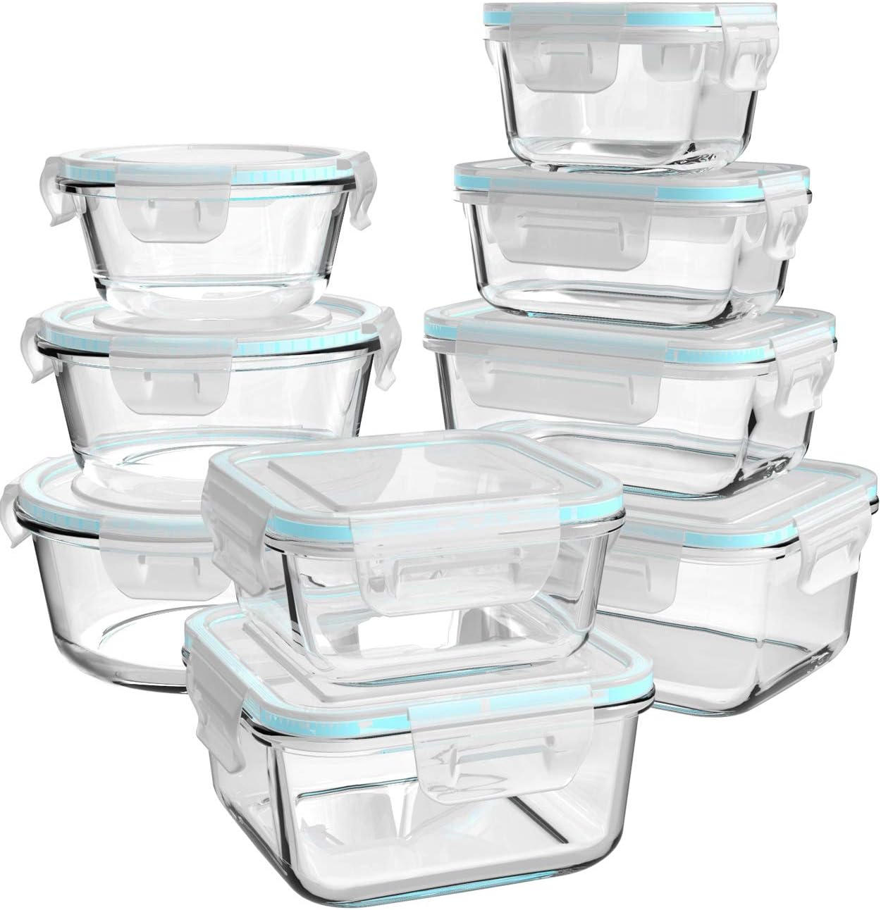 Glass Food Storage Containers with Lids, [18 Piece] Meal Prep Containers for Food Storage , BPA Free & Leak Proof (9 Lids & 9 Containers)