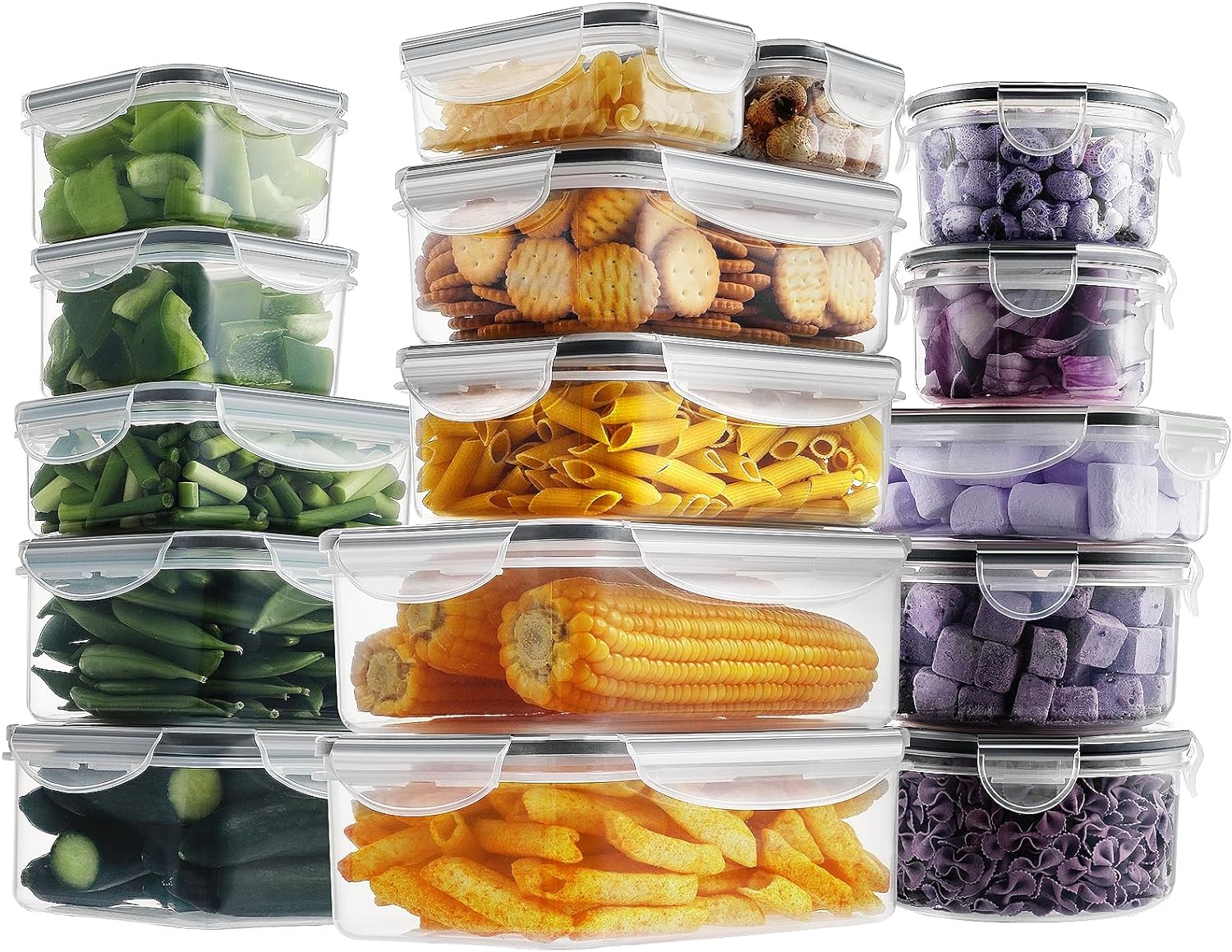 32-Piece Food Storage Set - Airtight Snap Lid Containers for Meal Prep, Kitchen and Pantry - BPA-Free, Black