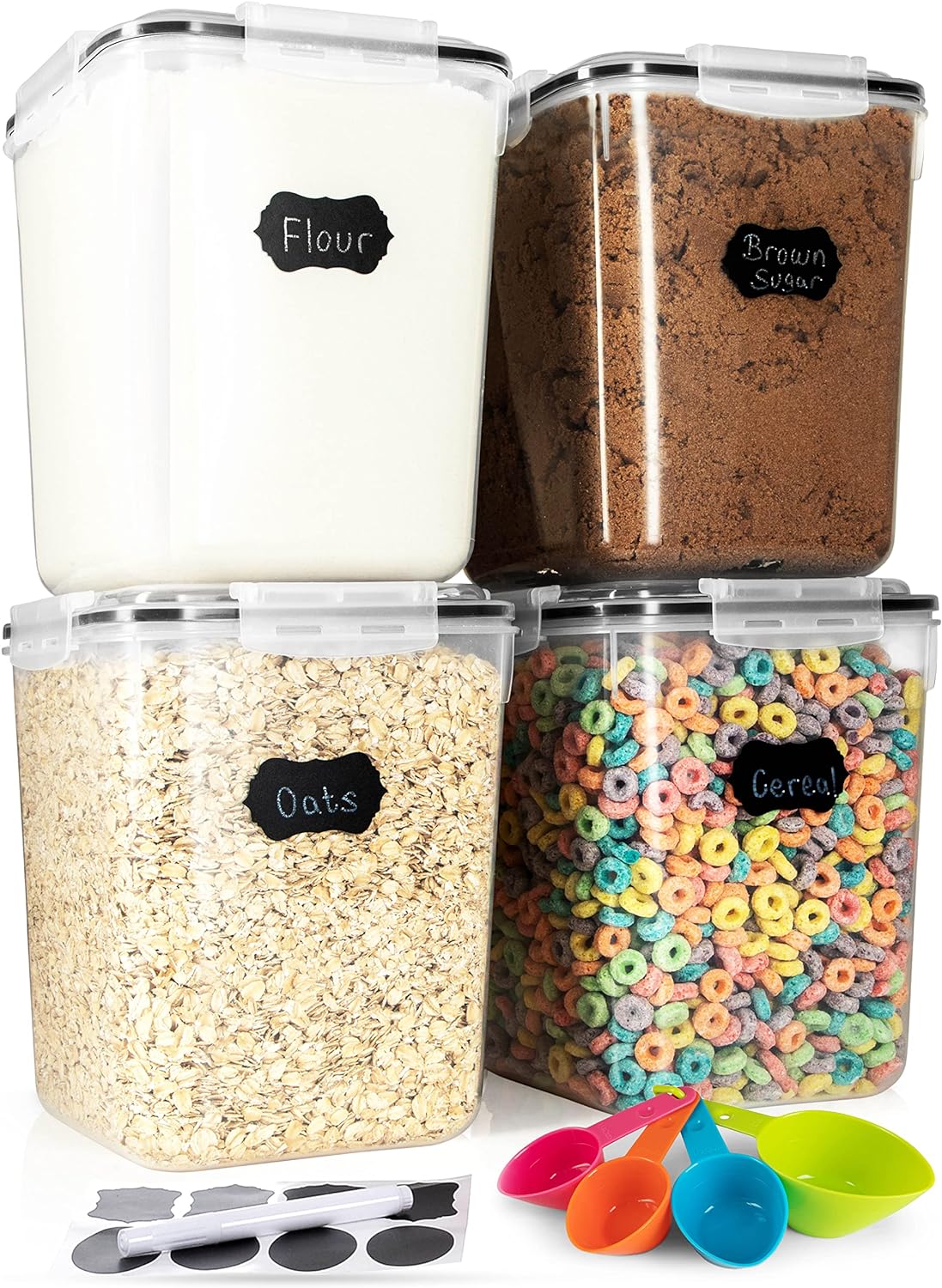 Flour Sugar Storage Containers (5.3L/4pk) Great Rice Canisters Sets For The Kitchen pantry, Large Food Storage Containers With Lids Airtight