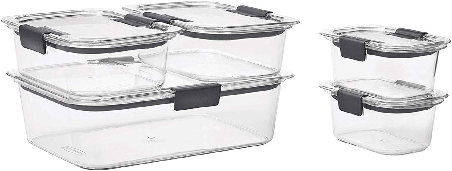 Rubbermaid Brilliance Leak-Proof Food Storage Containers with Airtight Lids, Set of 5 (10 Pieces Total) |BPA-Free & Stain Resistant Plastic