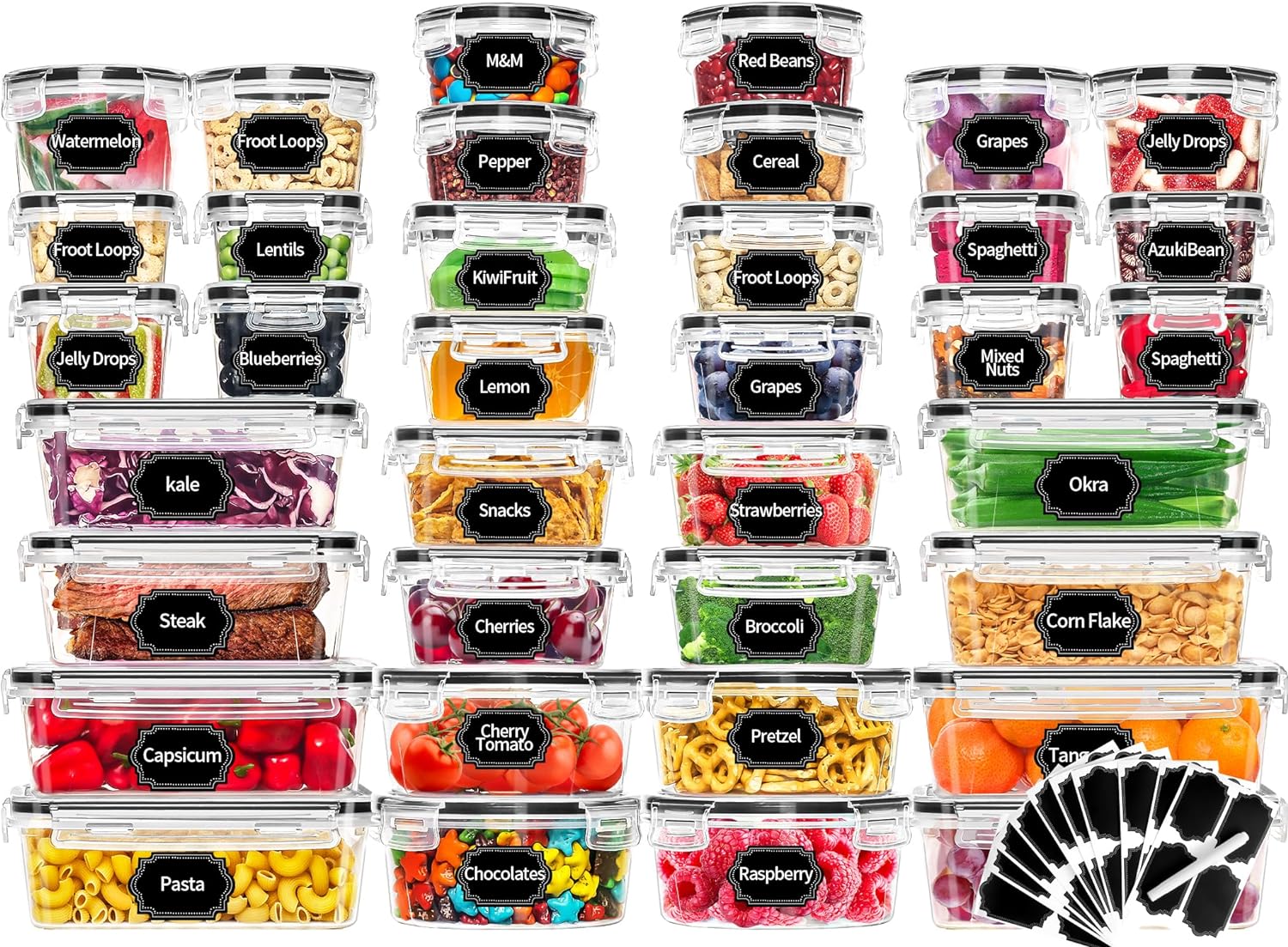 Skroam 72 piece Food Storage Containers Set with Airtight Lids (36 Containers & 36 Lids), Plastic Leak-Proof Kitchen Storage Containers for Pantry Organizers and storage - Meal Prep, Lunch Containers