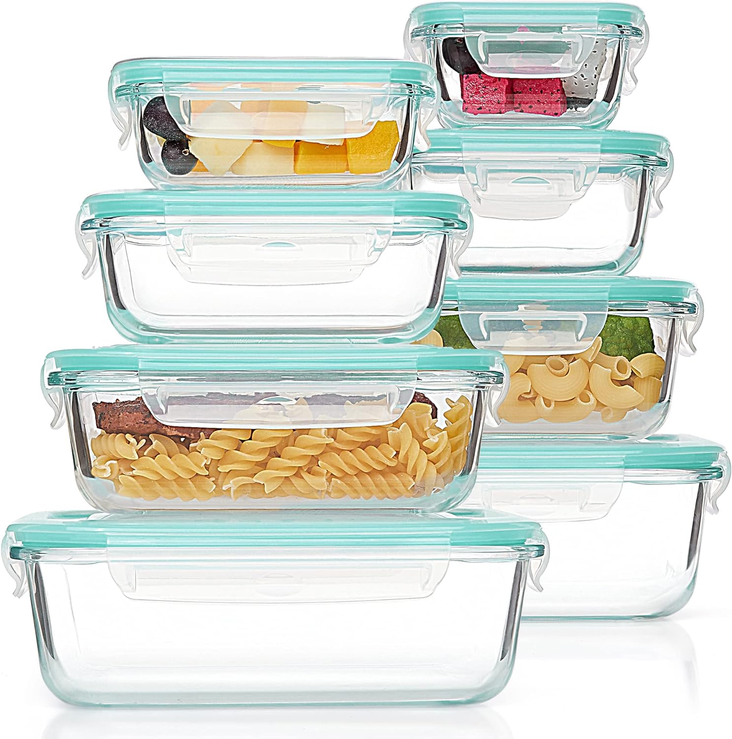 Vtopmart 8 Pack Glass Food Storage Containers , Meal Prep , Airtight Bento Boxes with Leak Proof Locking Lids, for Microwave, Oven, Freezer and Dishwasher, BPA Free