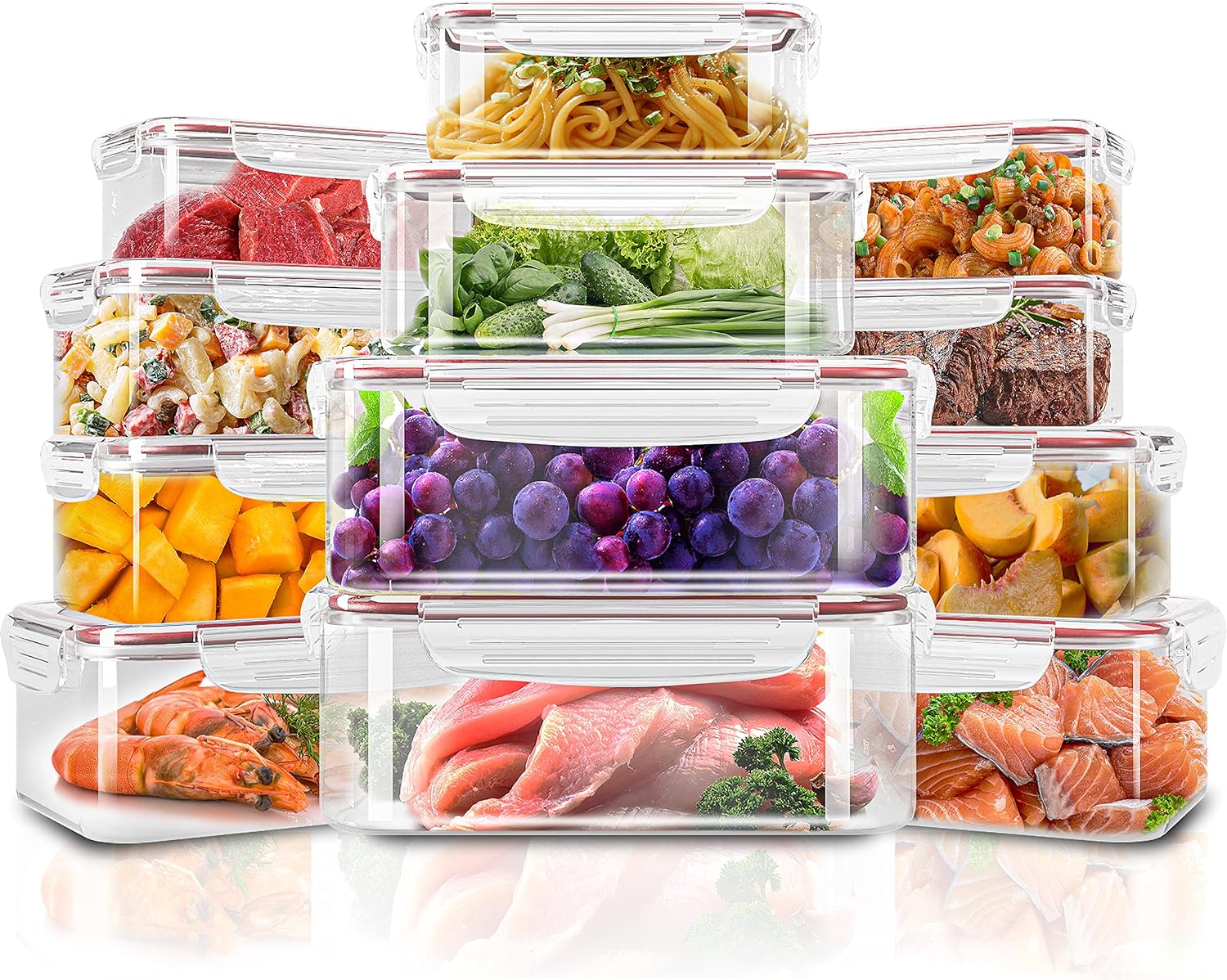 Utopia Kitchen Plastic Food Storage Container Set with Airtight Lids - Pack of 24 (12 Containers & 12 Snap Lids)- Reusable & Leftover Lunch Boxes - Leak Proof & Microwave Safe