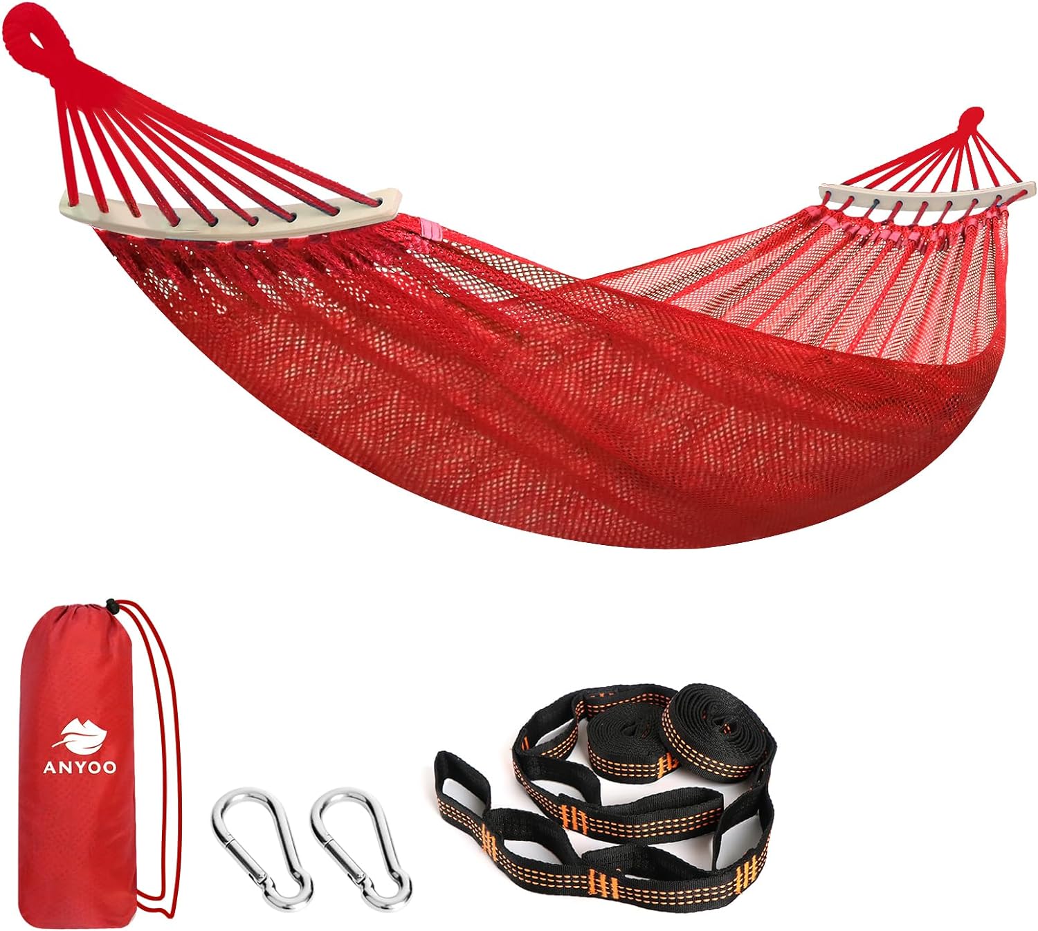 Anyoo Camping Hammock Breathable Mesh Hammock with Spreader Bar Portable Outdoor/Indoor Hammocks with Travel Bag Durable Hammock Up to 450lbs with Tree Straps for Hiking Backpacking Backyard