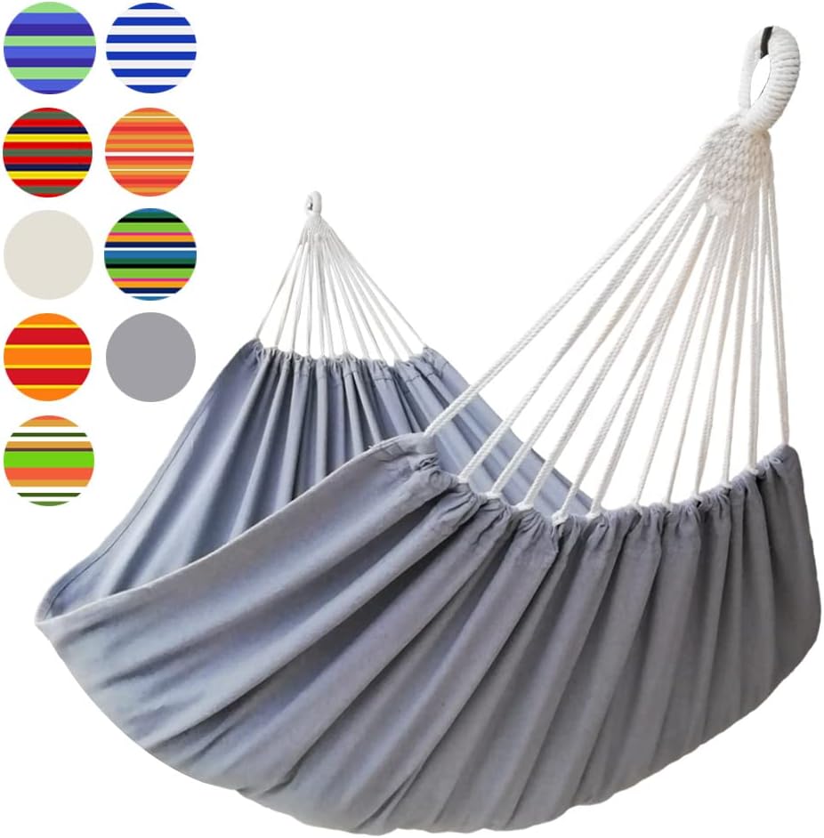 Brazilian Double Hammock 2 Person Extra Large 330X150cm Load Capacity 600Pound Canvas Cotton Hammock for Patio Porch Garden Backyard Lounging Outdoor and Indoor XXL(Grey)