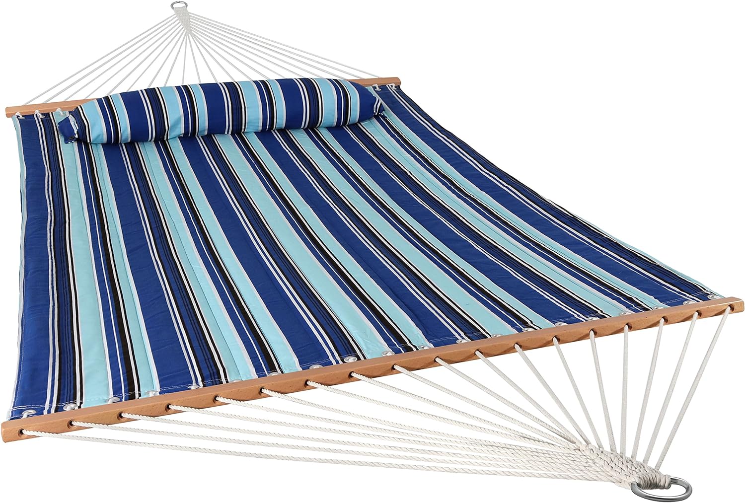 Sunnydaze Outdoor Quilted Fabric Hammock - Two-Person with Spreader Bars - Heavy-Duty 450-Pound Capacity - Catalina Beach