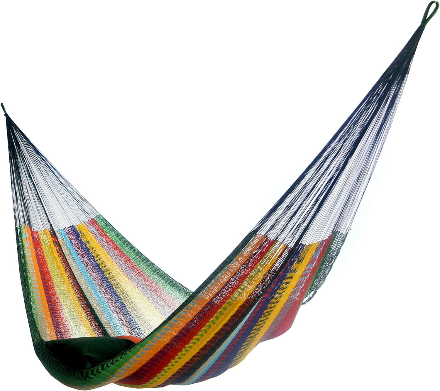 Mayan-Made Matrimonial Yucatan Hammock - Two Person Hammock - Artisan Crafted in Central America - Fits 12.5 to 13 Feet Hammock Stand - Up to 550 Pounds, Tropical Multicolor