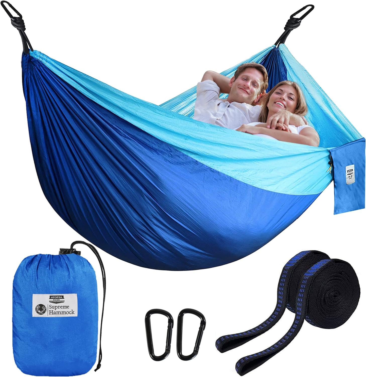 Utopia Home Camping Hammock Double & Single with 2 Tree Hammock Straps, Travel Hammock Backpacking Nylon Parachute Hammock for Outdoor & Hiking