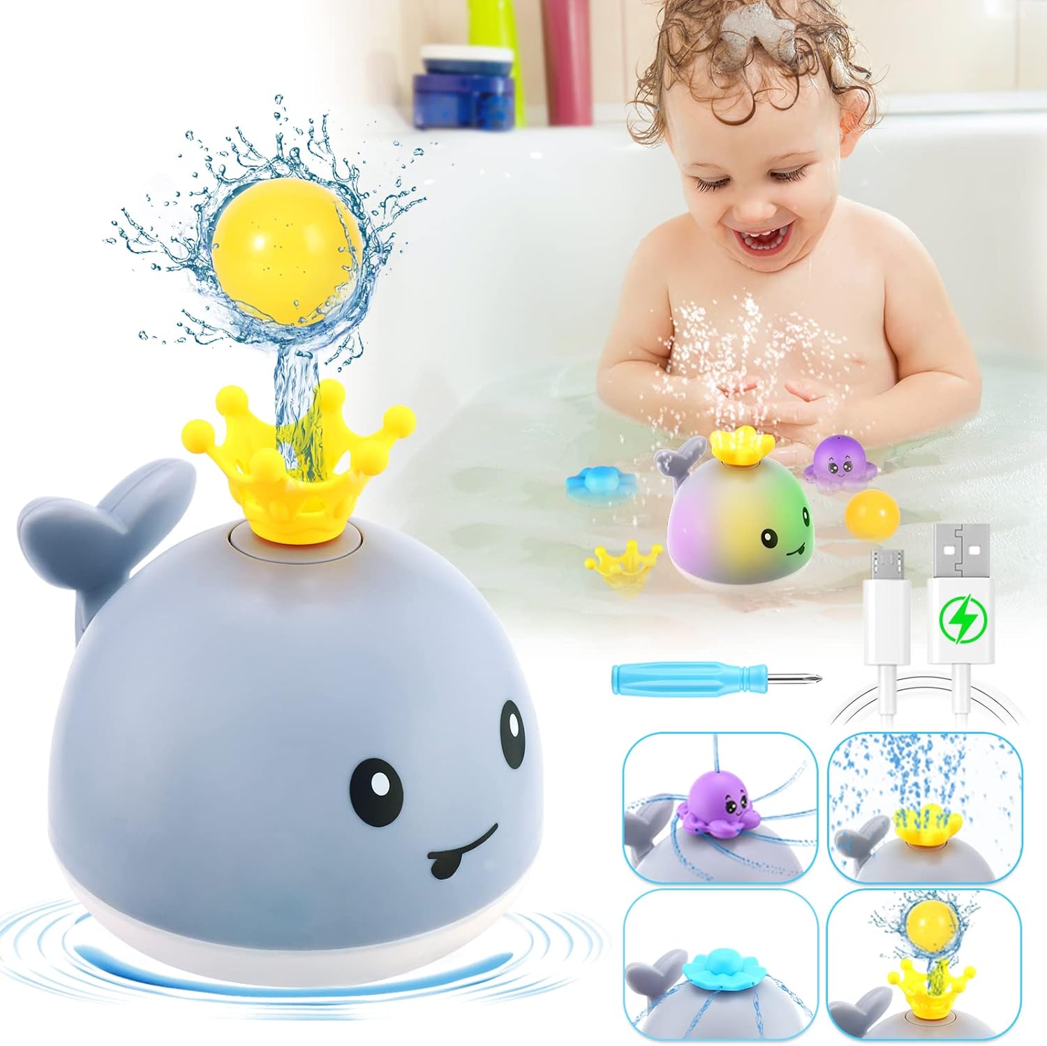 Gigilli Baby Bath Toys, Easter Baby Toys Whale, 4 Modes Whale Bath Toy Sprinkler Light Up Bath Toys, Bathtub Toys for Toddlers Infant 3+, Spray Water Bath Toy Easter Day Birthday Baby Toy Gifts