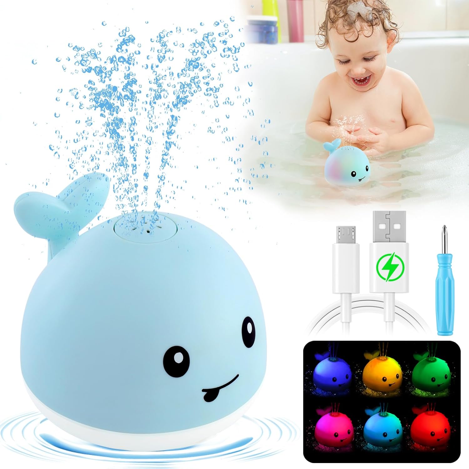 Gigilli Baby Bath Toys Easter Gifts, Rechargeable Baby Toys Whale, Easter Light Up Bath Toys, Sprinkler Bathtub Toys for Toddlers Infant Kids Boys, Spray Water Bath Toy, Pool Bathroom Baby Toy