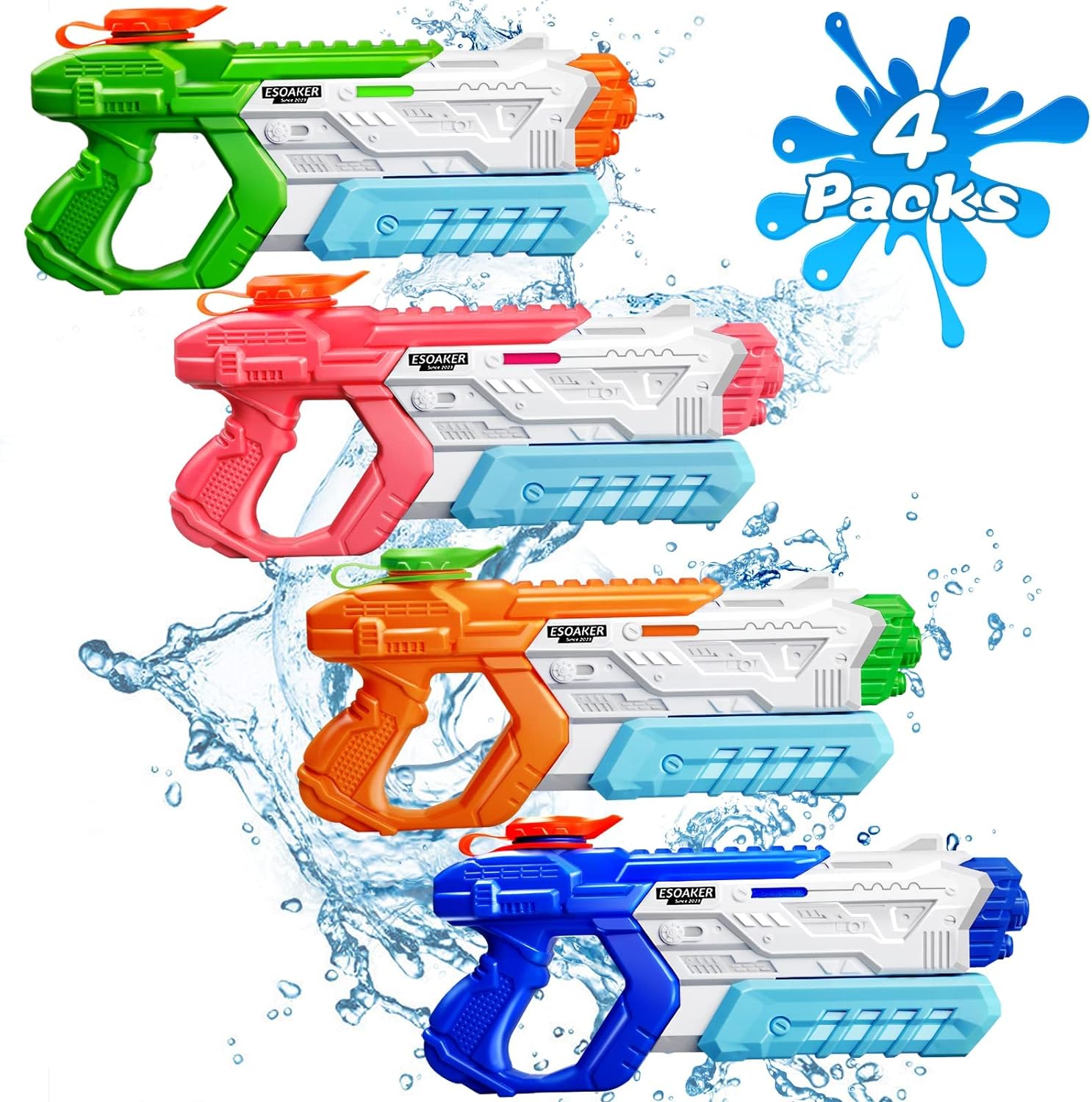 Water Gun for Kids Adults - 4 Pack Soaker Squirt Guns with High Capacity Long Shooting Range - Super Water Blaster Pool Toys for Summer Swimming Beach Water Fighting