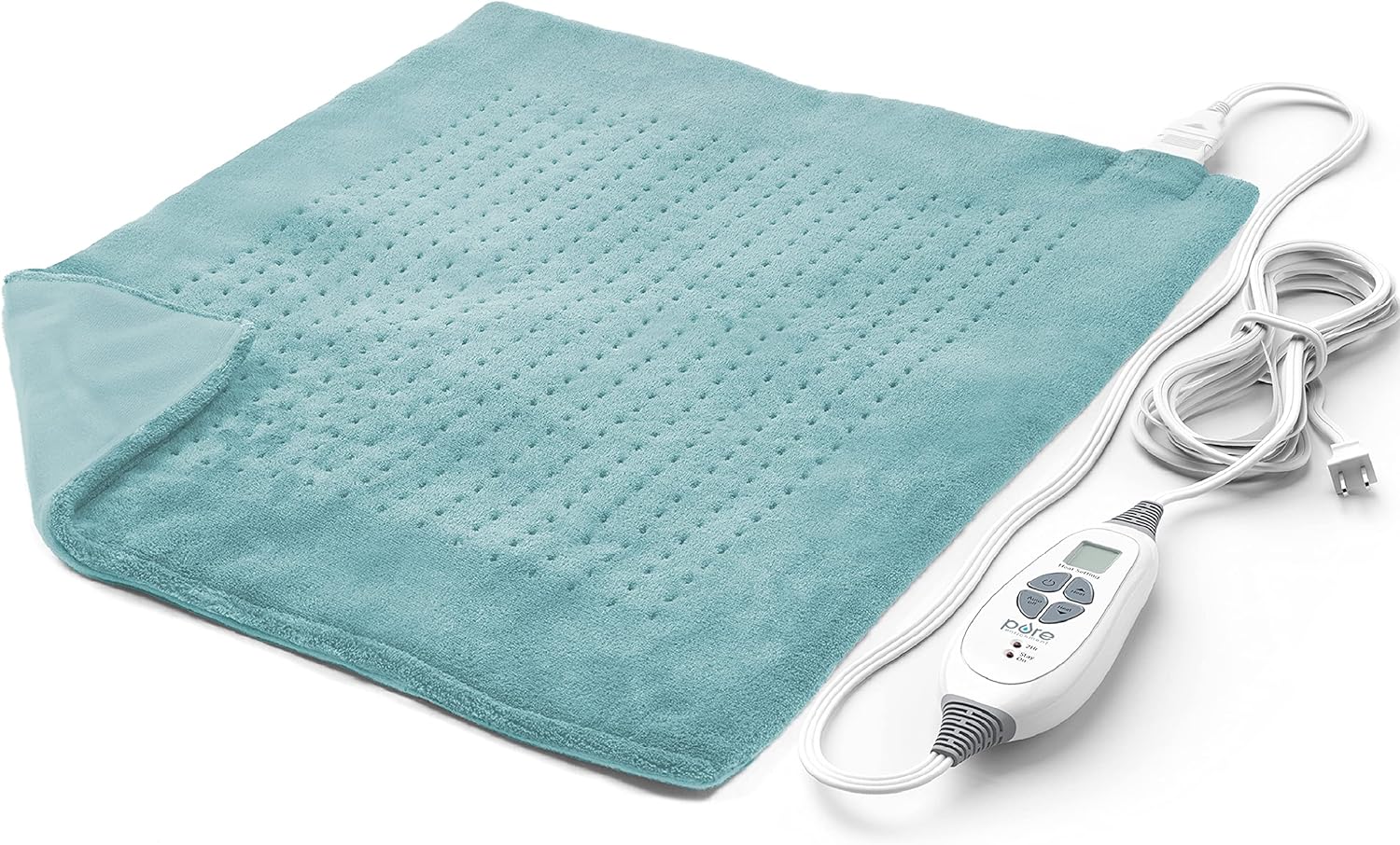 Pure Enrichment PureRelief Ultra-Wide Microplush Heating Pad - 20 x 24 XXL Size & 6 Heat Settings for Temporary Neck, Shoulder & Back Pain Relief - Moist Heat Option & Machine Washable (Sea Glass)