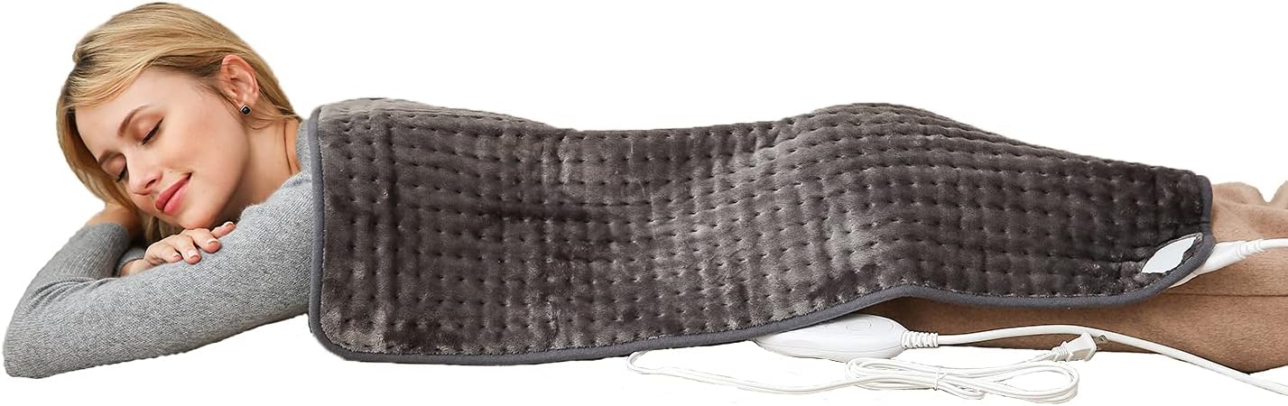 17''x33'' XXXL King Size Heating Pad with Fast-Heating Technology&6 Temperature Settings, Flannel Electric Heating Pad/Pain Relief for Back/Neck/Shoulders/Abdomen/Legs (Dark Gray)