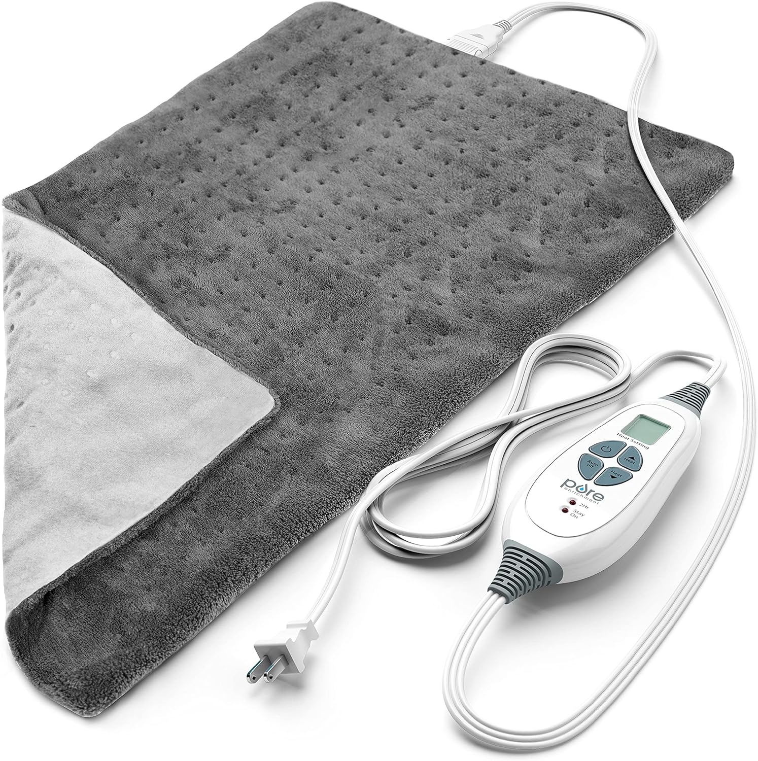 Pure Enrichment PureRelief XL Heating Pad - 12 x 24 Electric Heating Pad for Back Pain & Cramps, 6 Heat Settings, FSA/HSA Eligible, Soft Machine Wash Fabric, Auto-Off & Moist Heat (Charcoal Gray)