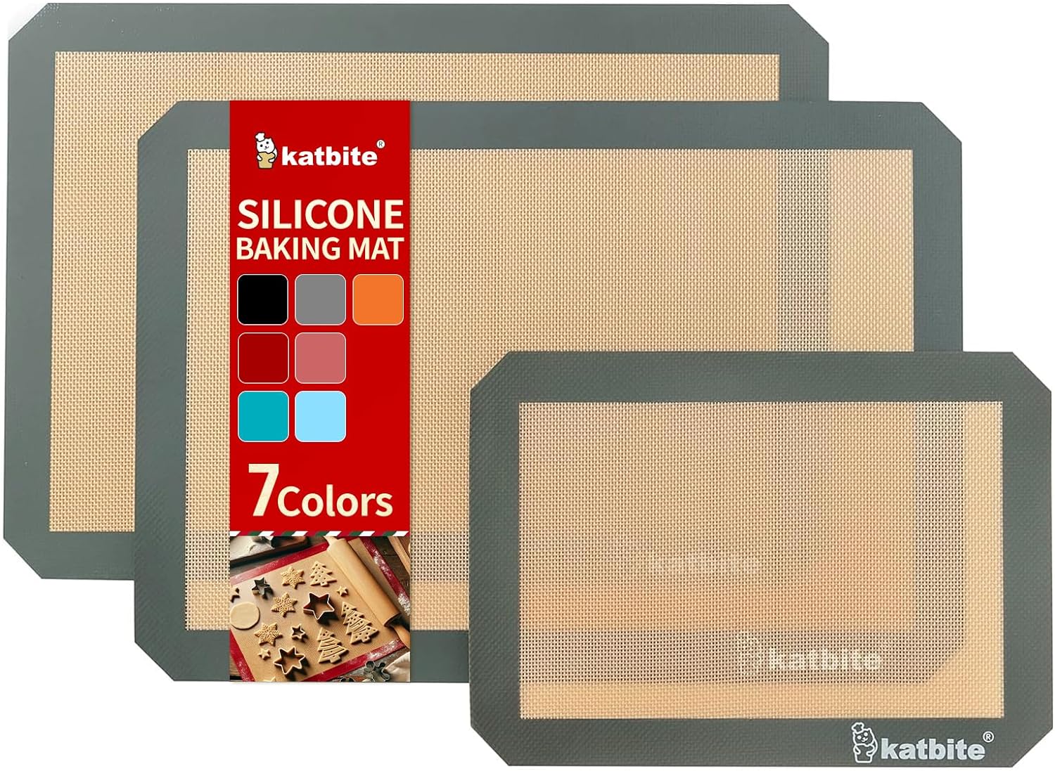 Silicone Baking Mat, Katbite Large Baking Mat Set of 3-2 Half Sheets Mats (11 5/8 x 16 1/2)   1 Quarter Baking Sheets, Reusable & Nonstick Bakeware Mats for Cookies, Macarons, Bread and Pastry