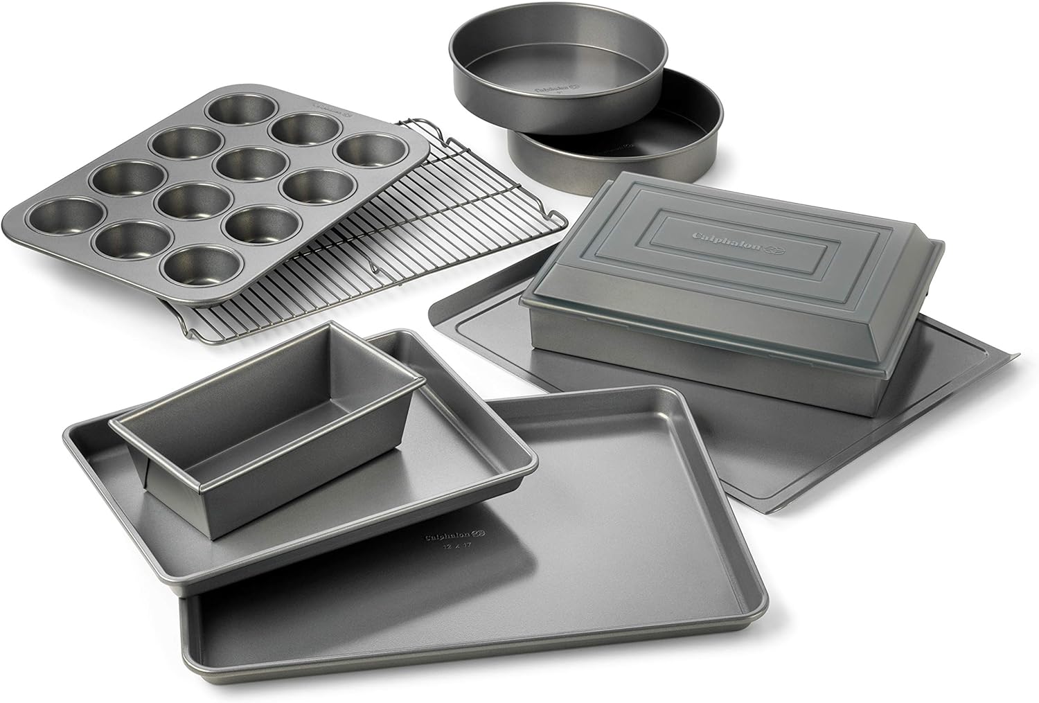 Calphalon Nonstick Bakeware Set, 10-Piece Set Includes Baking Sheet, Cookie Sheet, Cake Pans, Muffin Pan, and More, Dishwasher Safe, Silver