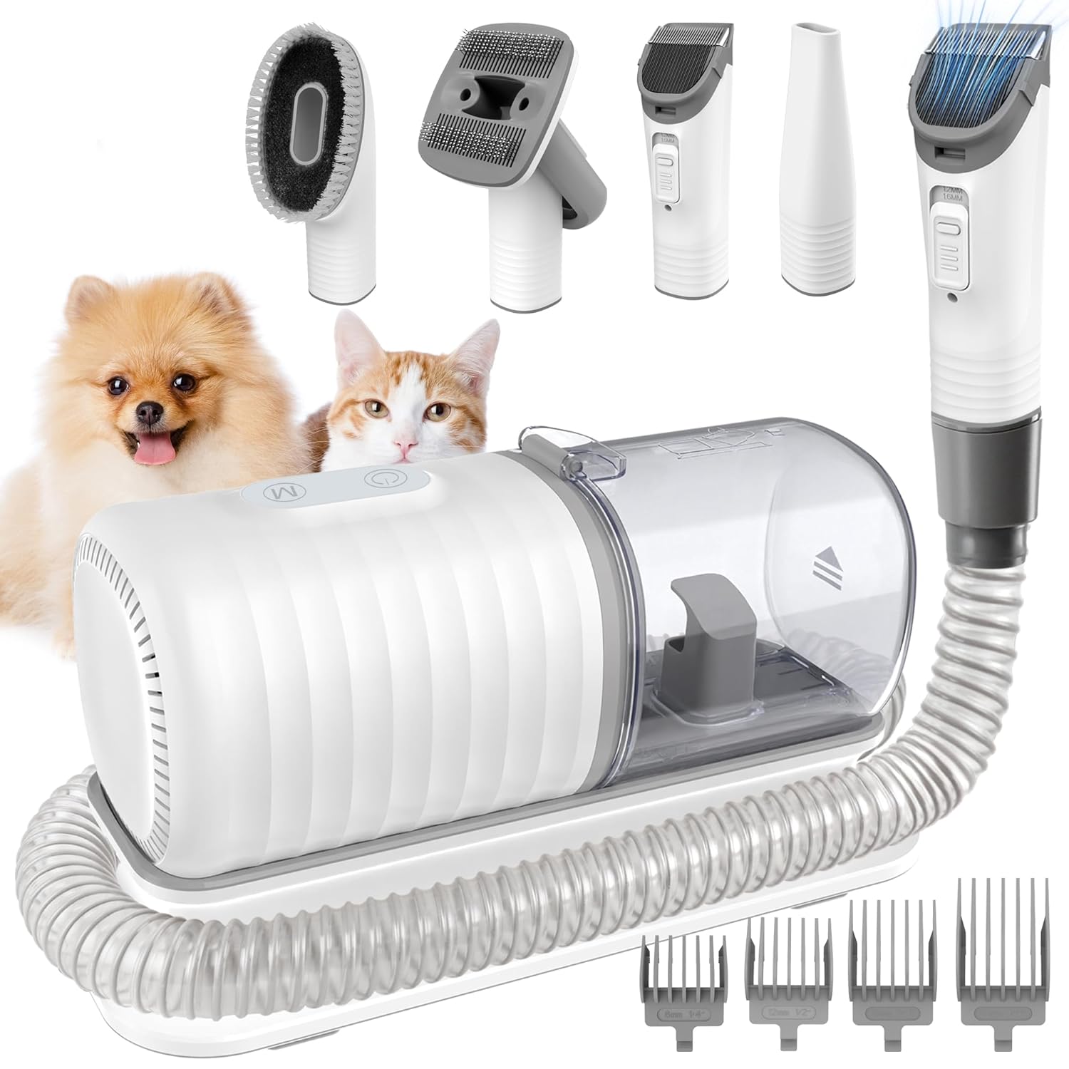 Pet Grooming Kit & Dog Hair Vacuum Cleaner Groomer with 1.5 L Capacity, 5 in 1 Grooming Tools, Low Noise 99% Pet Hair Suction, Dog Shedding Grooming Supplies