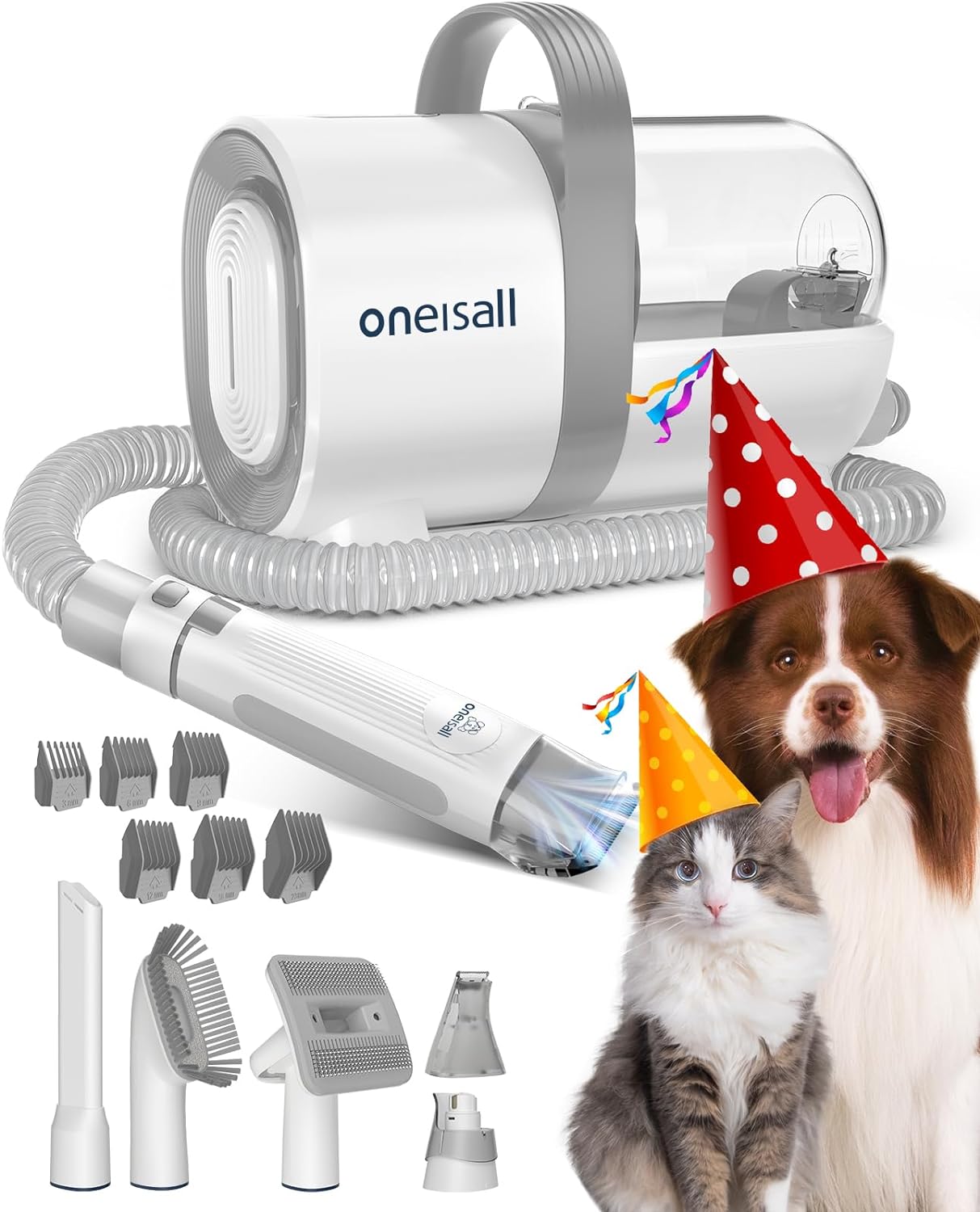 oneisall Dog Hair Vacuum & Dog Grooming Kit, Pet Grooming Vacuum with Pet Clipper Nail Grinder, 1.5L Dust Cup Dog Brush Vacuum with 7 Pet Grooming Tools for Shedding Pet Hair, Home Cleaning