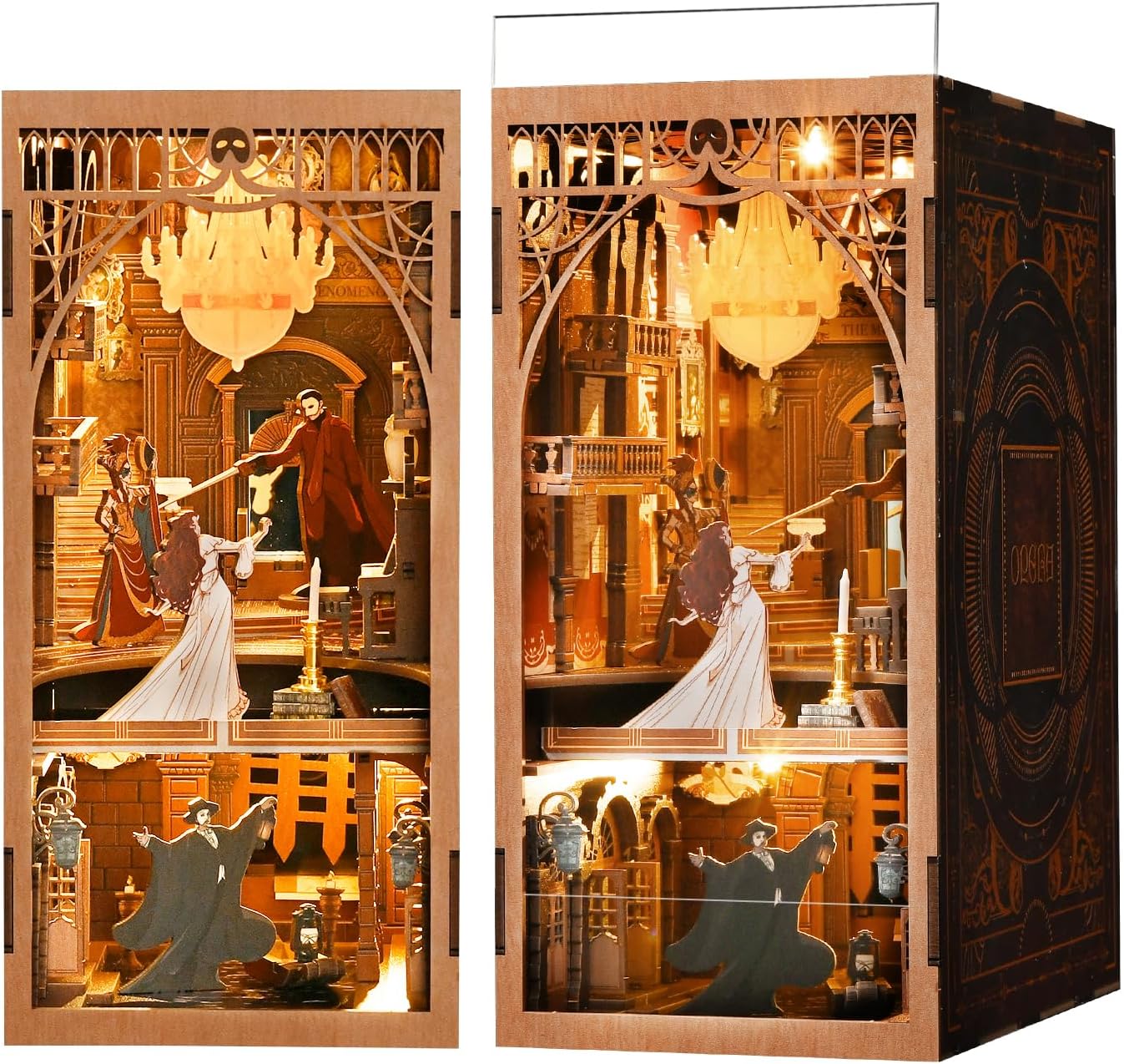 DIY Book Nook Kit, Miniature Dollhouse Booknook Kit, 3D Wooden Puzzle Bookend Bookshelf Insert Decor with LED Light for Teens and Adults (Phantom of The Opera)