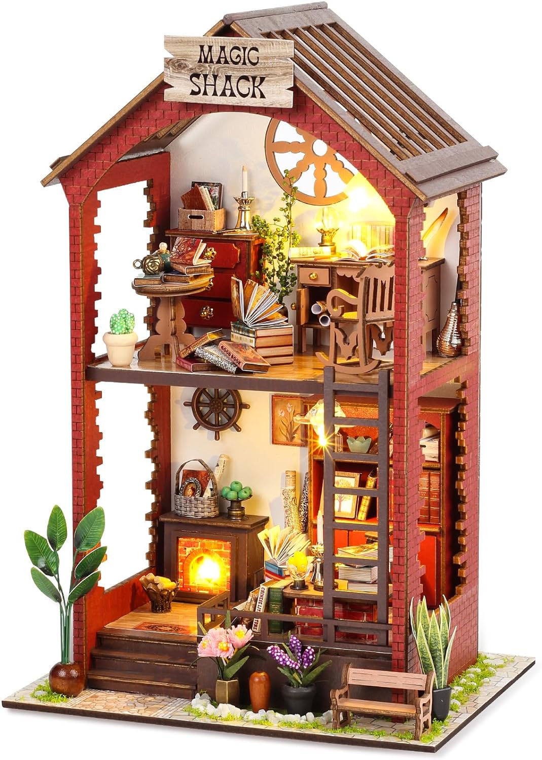 DIY Book Nook Kits Booknook - Creativity 3D Wooden Puzzle Bookend Bookshelf Decor -Booknook Kit for Adults Miniature House Dollhouse Kit with LED Light Crafts for Adult