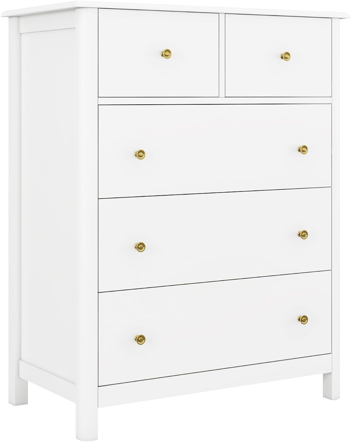 HOUSUIT White Dresser with 5 Drawers, Tall Dresser Chest of Drawers, 5 Drawer Dresser with Deep Space, Wood Dresser Storage Cabinet for Living Room, Hallway, Office, White