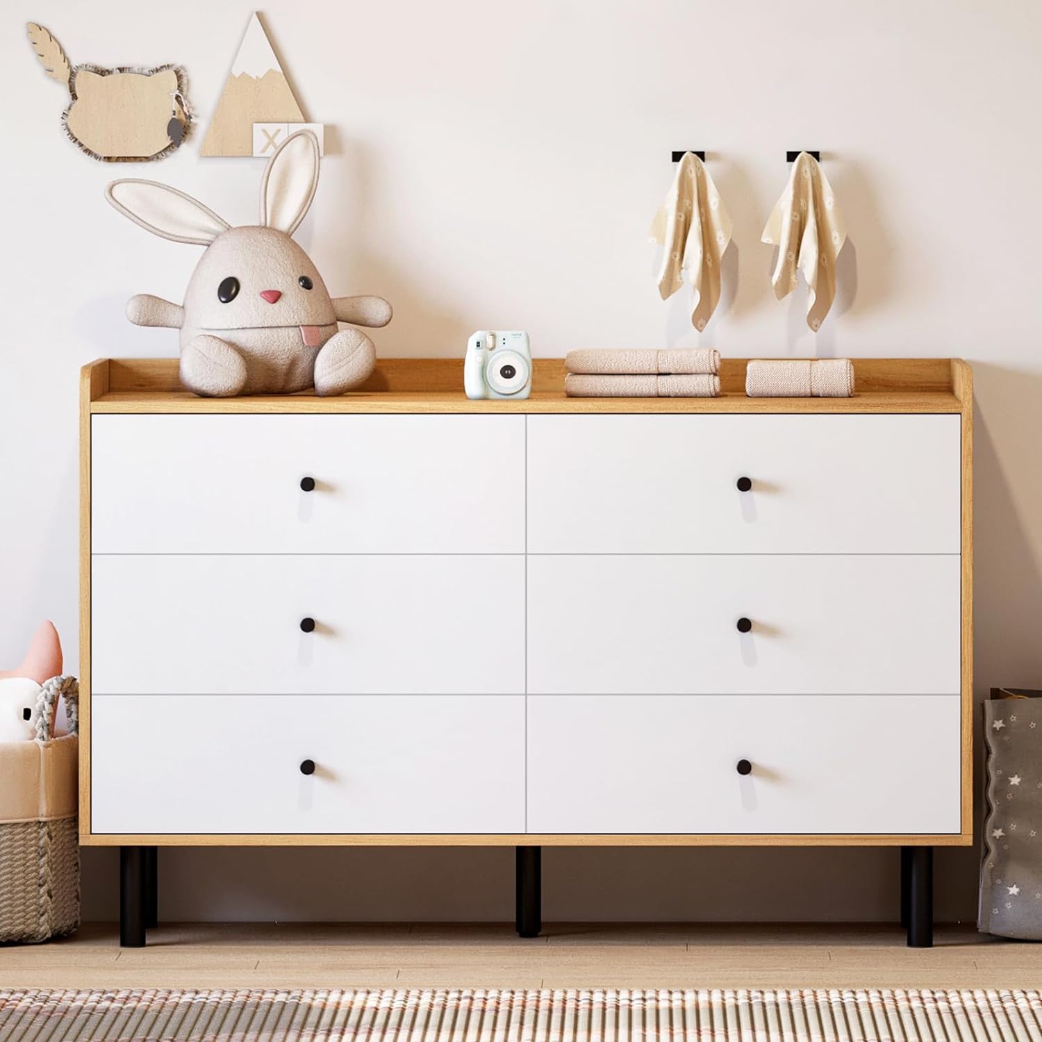 Dresser for Bedroom with 6 Drawers and Metal Handle,Sturdy Frame Modern Bedroom Furniture, Chest of Drawers, White Dressers with Drawers for Closet Hallway, Living Room, Entryway