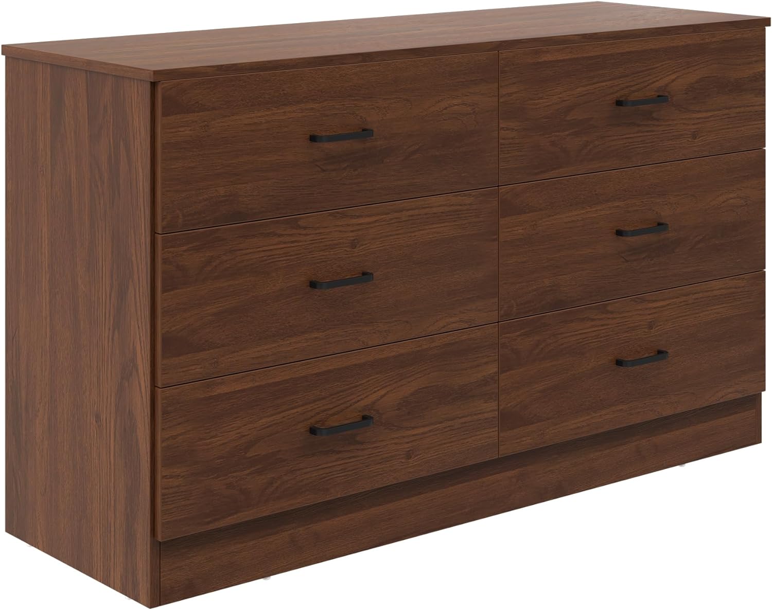 Bigbiglife 6 Drawer Wood Dresser, Wide Chest of Drawers, Bedroom Furniture, Clothes Storage and Organizer, 15.8 D x 47.2 W x 27.7 H, Walnut Brown