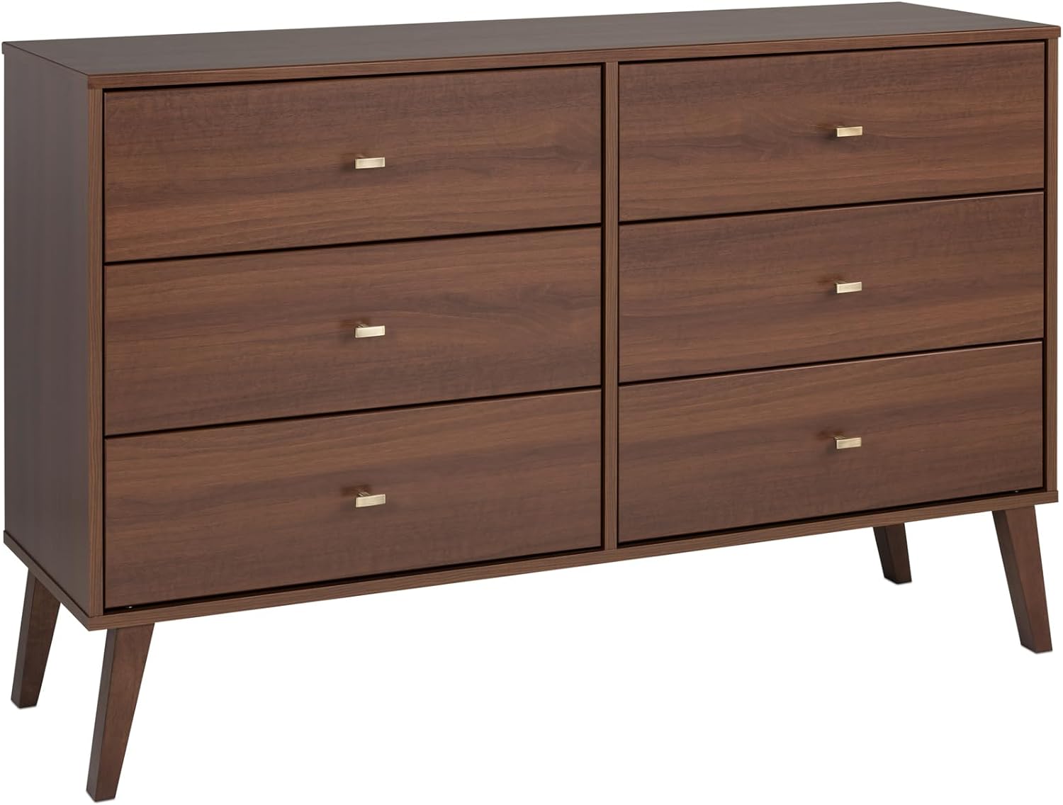 Prepac Milo Mid-Century 6 Drawer Dresser For Bedroom, 16 D x 52.50 W x 33 H, Cherry