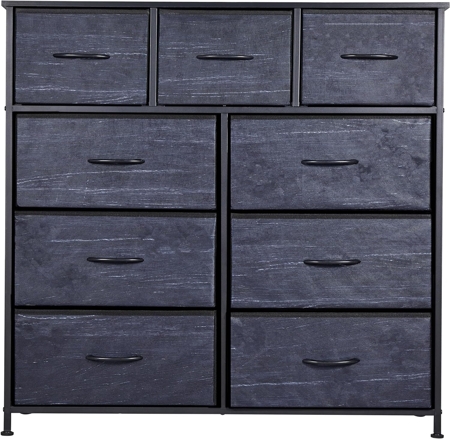 Tall Dresser for Bedroom with 9 Drawers, Storage Dresser Organizer Unit, Fabric Dresser for Bedroom, Closet, Chest of Drawers with Fabric Bins, Steel Frame, Wood Top (Charcoal Black Wood Grain Print)