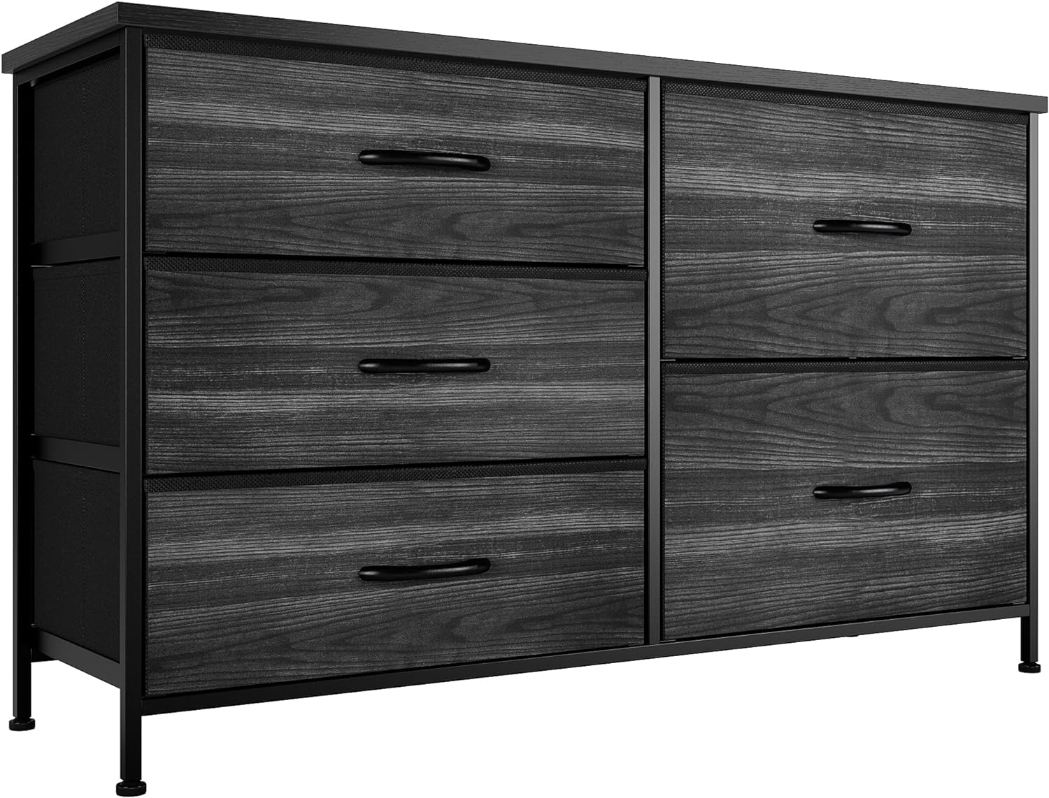 Nicehill Black Dresser for Bedroom with 5 Drawers, Kids Dresser Wood Grain Print, Dressers & Chests of Drawers for Closet, Clothes, Nursery, Bedroom Dresser with Drawers, Wood Top, Black Wood Grain