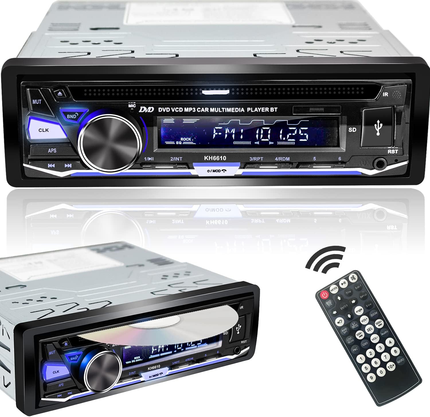 Single Din Car Stereo with CD/DVD Player | Bluetooth | FM/AM/RDS Radio | USB SD AUX Audio Receiver