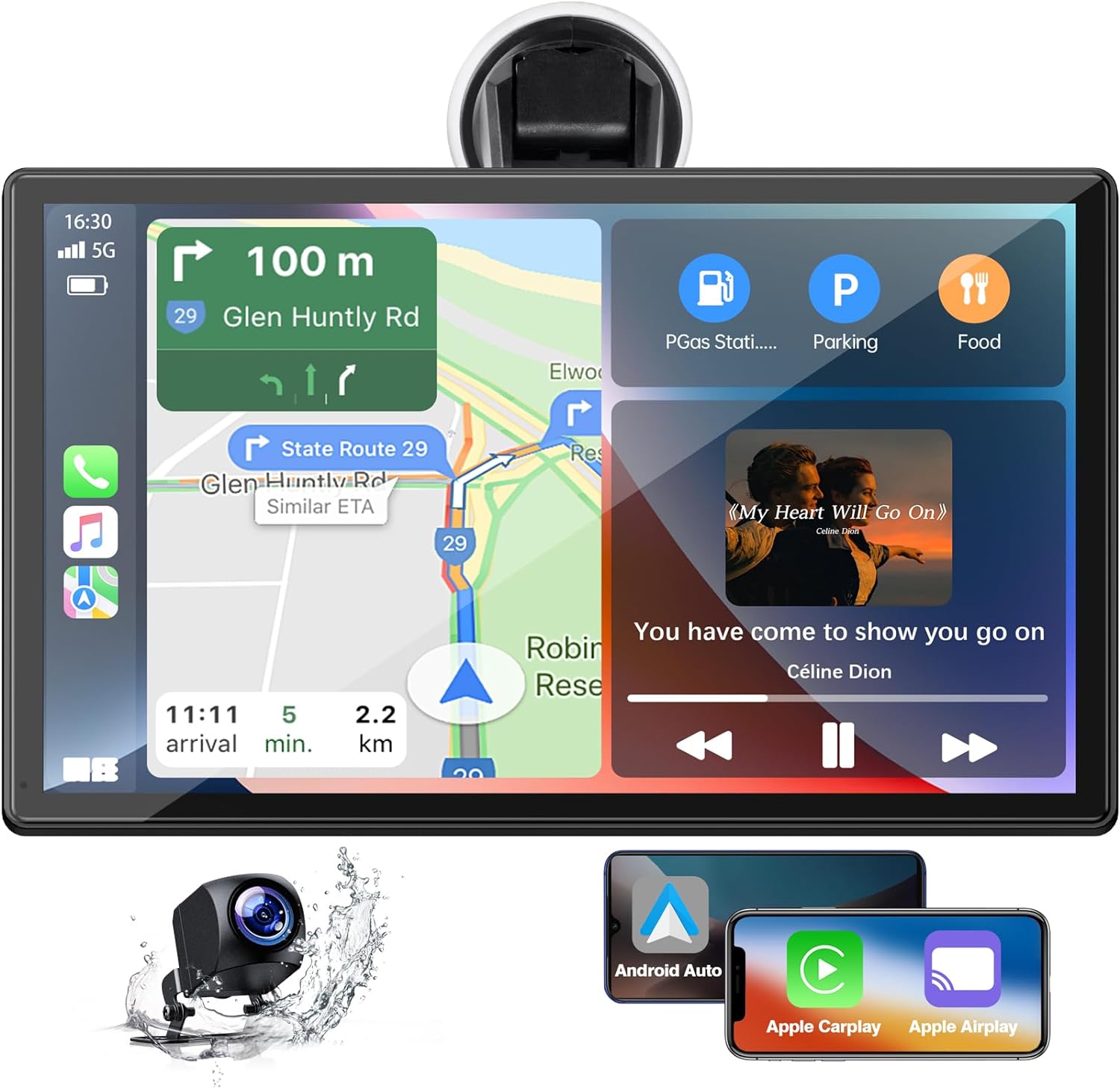 9-Inch Wireless Car Stereo with Carplay, 1080P Camera, GPS Navigation, Android Auto - By LAMTTO