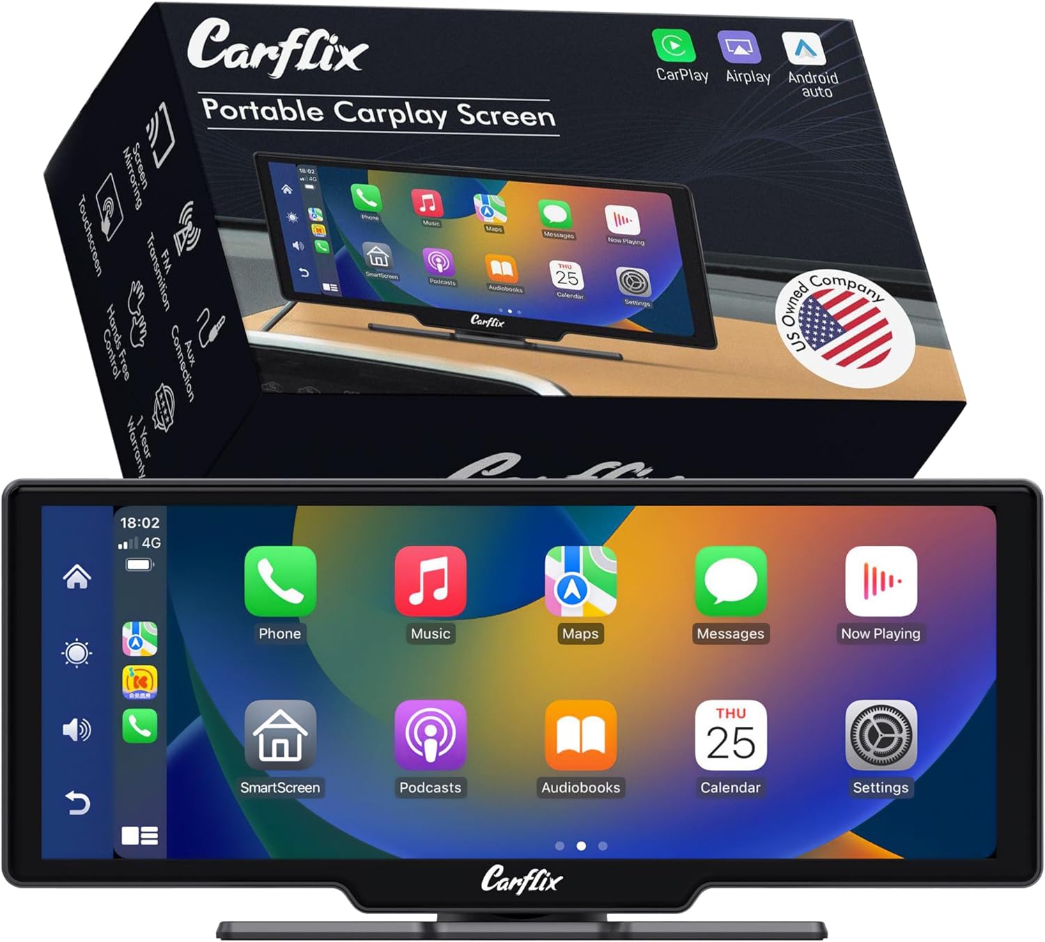 Portable Wireless CarPlay Screen for Car- 10.26 Inch Car Play Screen & Stereo Compatible with Android Auto and Apple CarPlay - Multimedia Player, Bluetooth, Navigation Screen for All Vehicles