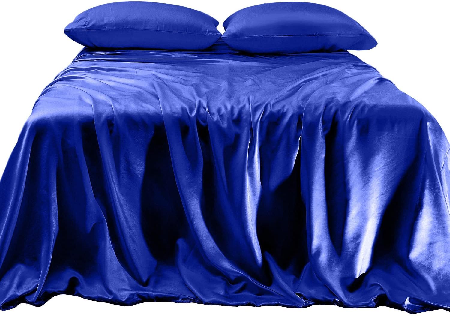 Elegant Comfort Luxurious 4-Piece Silky Satin Sheet Set, Skin and Hair Friendly, Wrinkle, Fade, Stain Resistant with Deep Pockets Fitted Sheet, Cooling Soft Satin Sheet Set, Queen, Royal Blue