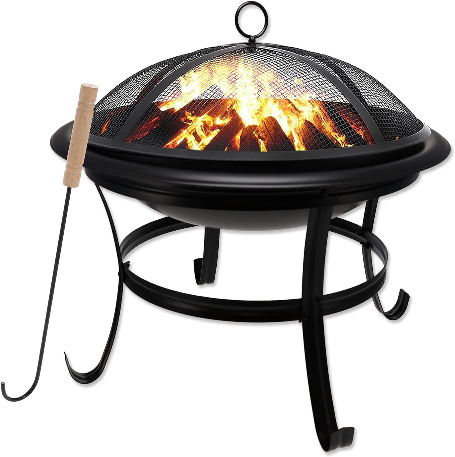 Gas One 22 in Outdoor Wood Burning Fire Pit with Mesh Lid and Fire Picker  Durable Alloy Steel Fire Pits for Outside  Small Fire Pit for Backyard, Porch, Deck, Camping, BBQ