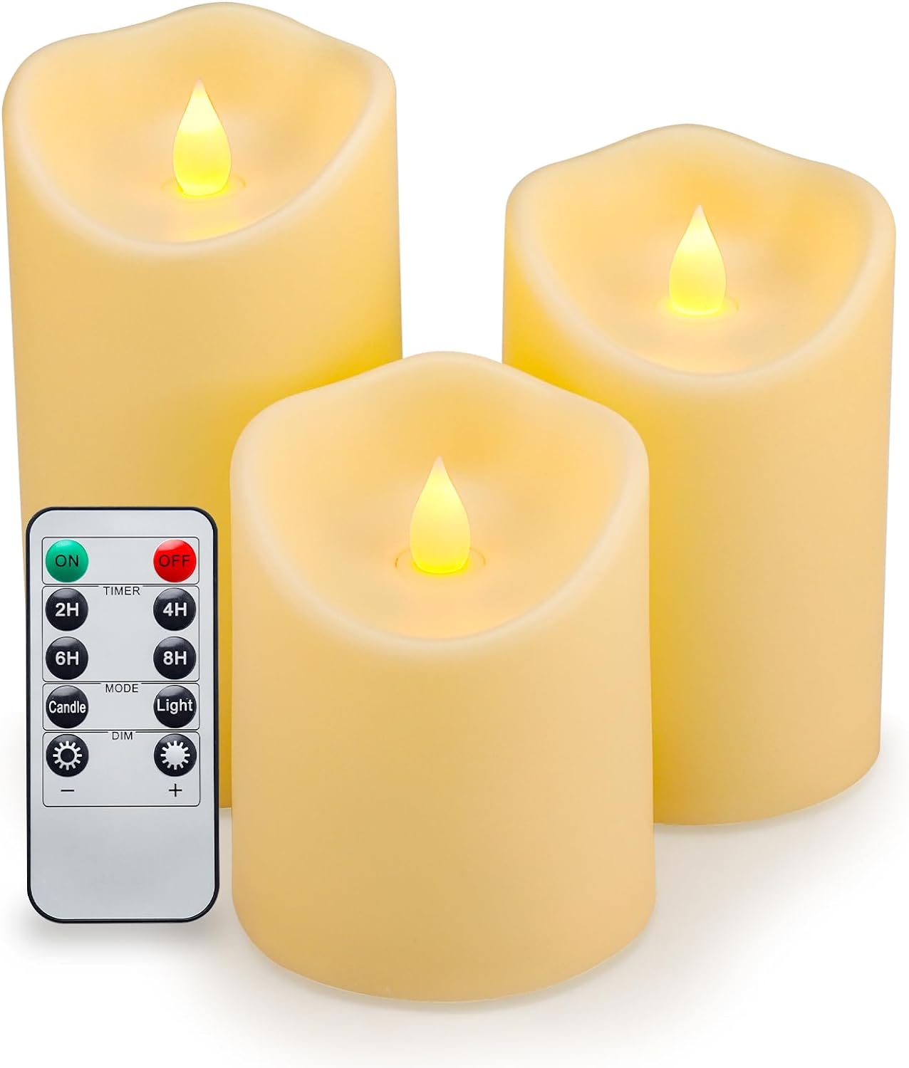 Enido Flameless Candles Waterproof Outdoor Candles Battery Operated Candles with Remote Cycling 24 Hours Timer (D: 3.25 x H: 4 5 6) LED Candles Plastic Pack of 3 Large Pillar Candles