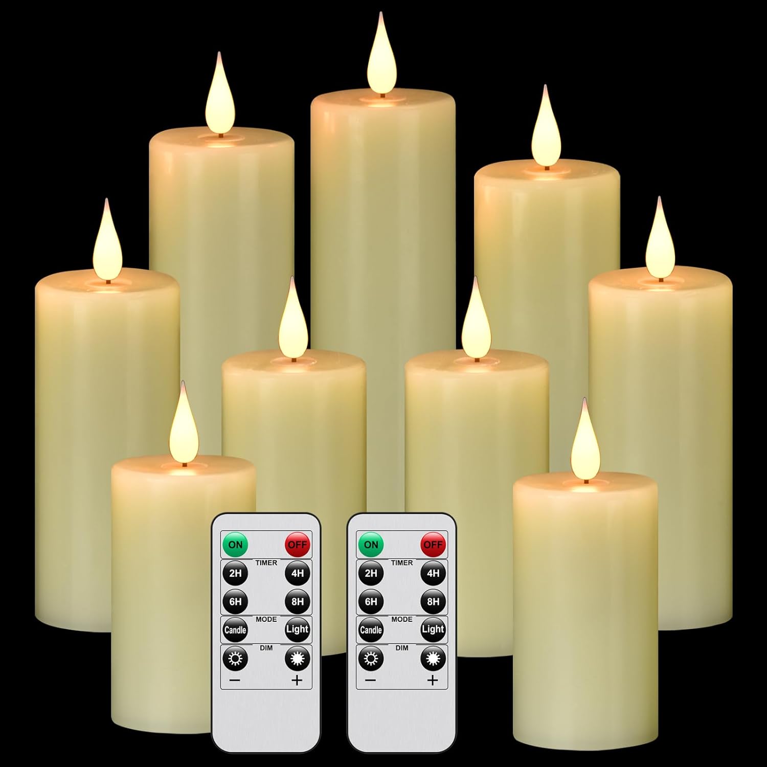 Flameless Flickering Battery Operated Candles 9PACK Real Wax Pillar LED Candles with 10-Key Remote Control and 24 Hours Timer for Wedding, Party, Home Decoration (Ivory)