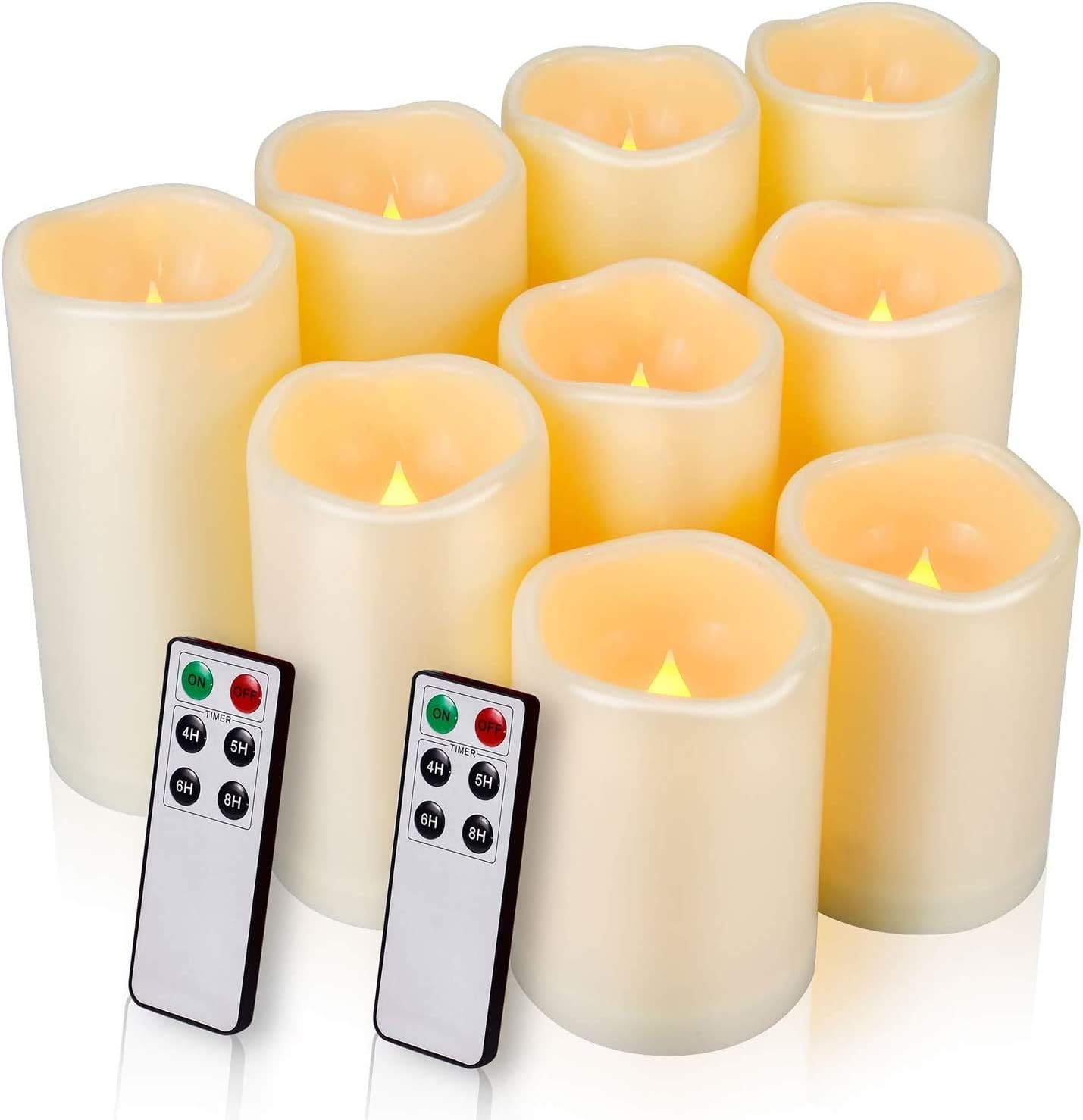 Enido Flameless Candles, LED Candles Outdoor Waterproof Candles(D: 3 x H: 4 5 6) Battery Operated Plastic Pack of 9 Pillar