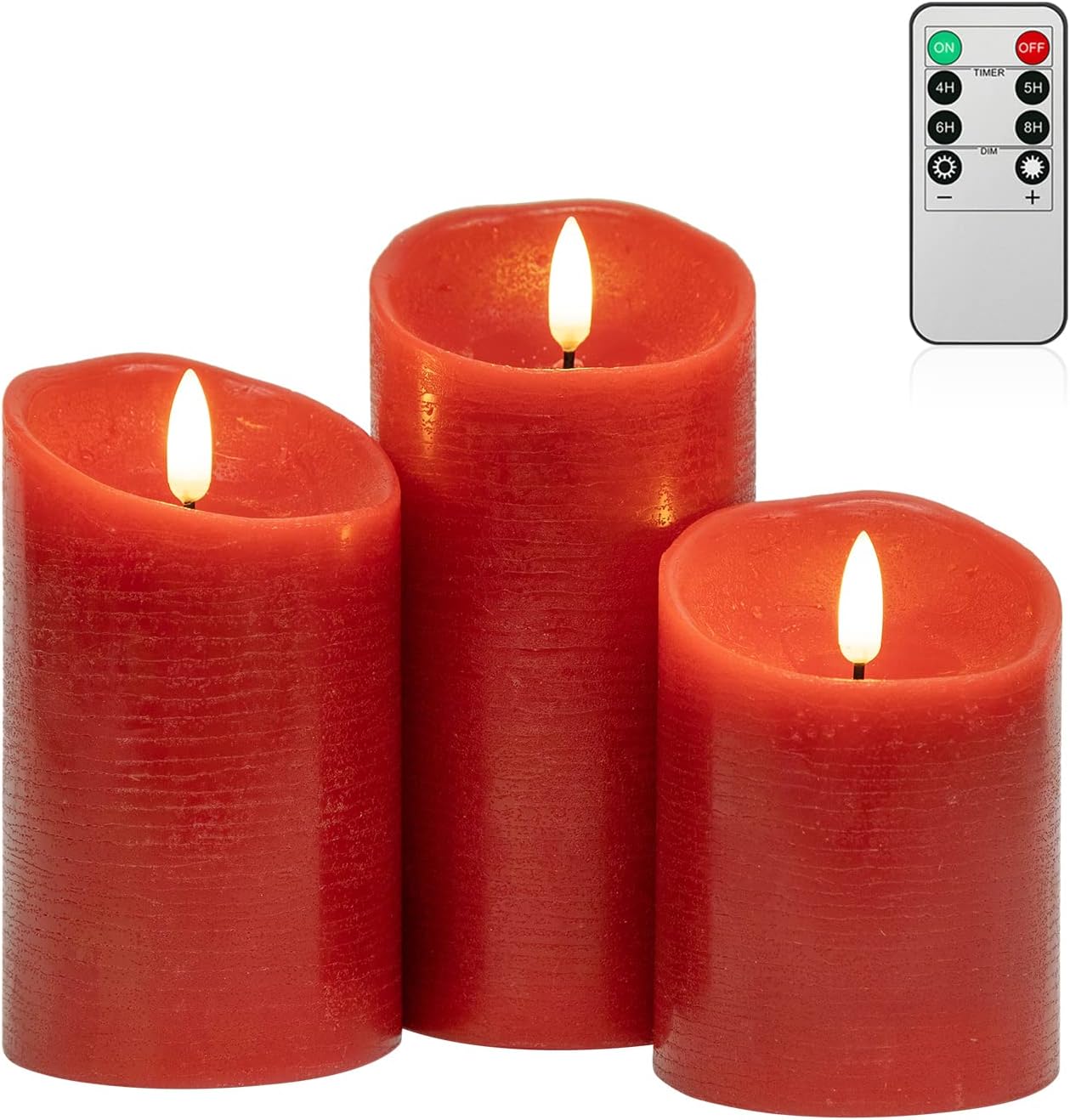 ANGELLOONG Battery Operated Candles with Remote, Red Flickering Flameless Candles with Timer, Real Wax Electric LED Candles for Valentines Holiday Party Home Decor, Set of 3