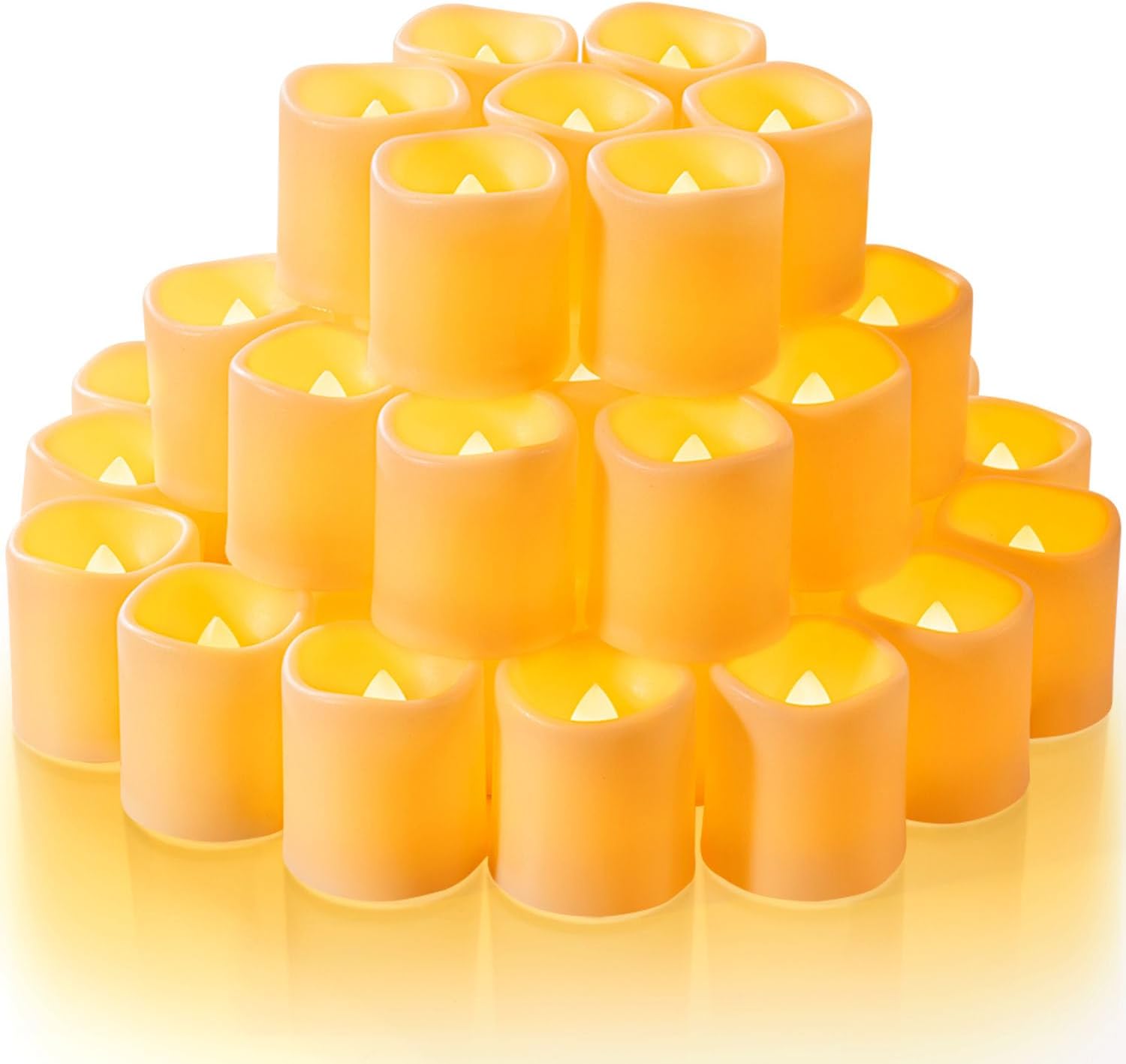 Homemory 50Pack Flickering Flameless Votive Candles, 200+Hour Electric Fake Candles, Battery Operated LED Tealight for Wedding, Outdoor, Table, Festival (Amber Yellow,Battery Included)